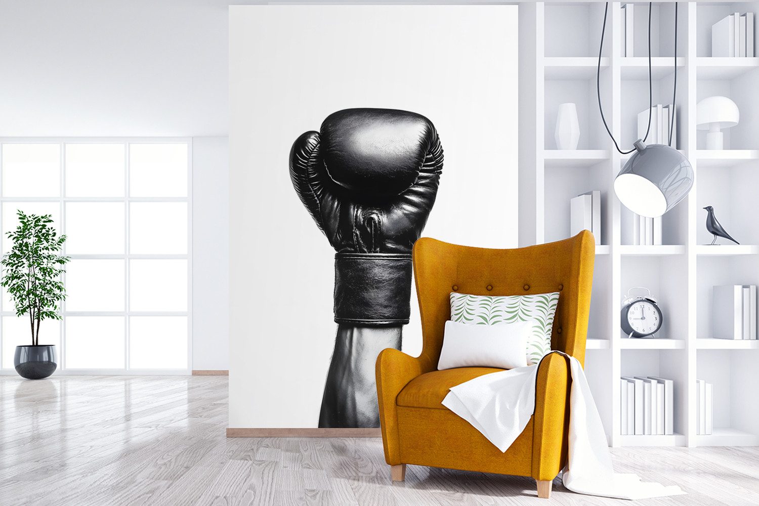 MuchoWow Fototapete Boxhandschuh - Schwarz - Hand, Matt, bedruckt, Montagefertig Vinyl Tapete, Wandtapete, 145x220 cm