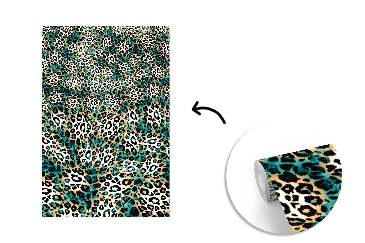 Mantel, Tapete Design für Leopard bedruckt, Vinyl Wandtapete Wohnzimmer, Fototapete Montagefertig MuchoWow Matt, (3 St), - -