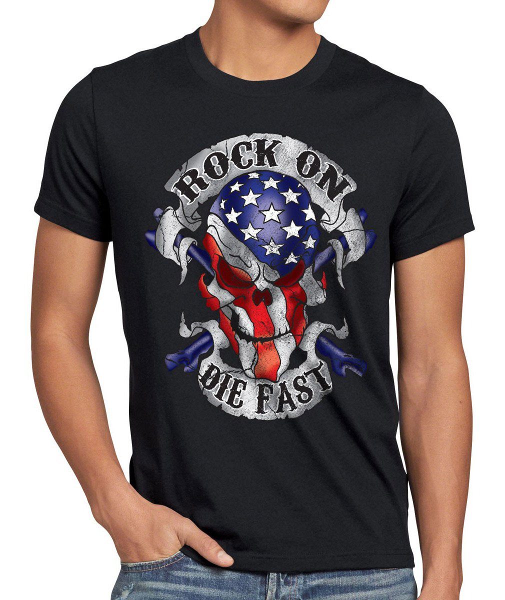 style3 Print-Shirt Herren T-Shirt USA Rocker Skull Totenkopf Flagge biker stars stripes amerika us schwarz