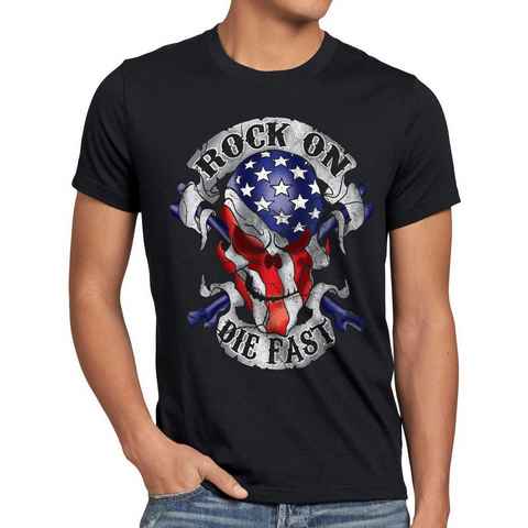 style3 Print-Shirt Herren T-Shirt USA Rocker Skull Totenkopf Flagge biker stars stripes amerika us