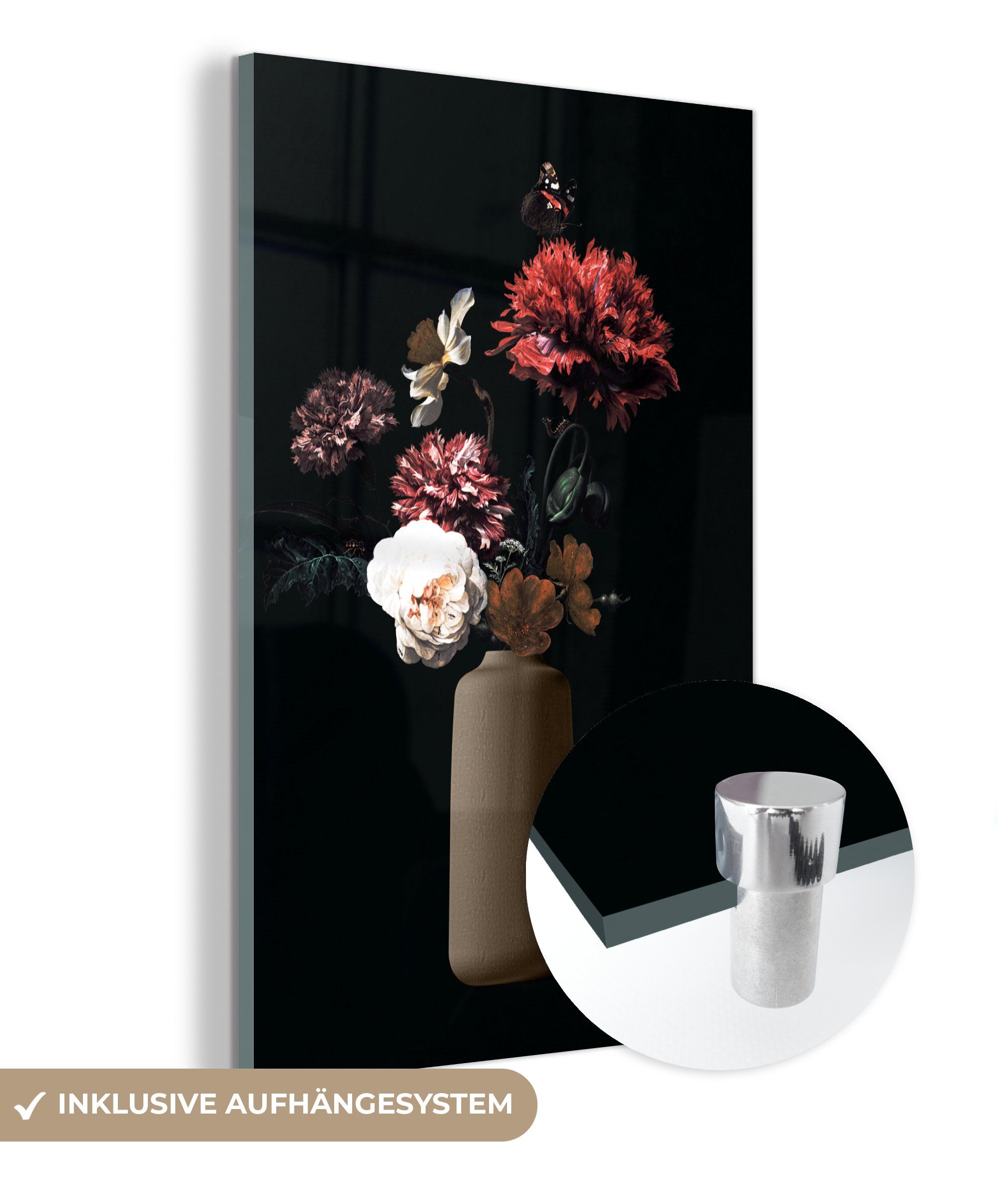 MuchoWow Acrylglasbild Vase - Blumen - Stilleben, (1 St), Glasbilder - Bilder auf Glas Wandbild - Foto auf Glas - Wanddekoration