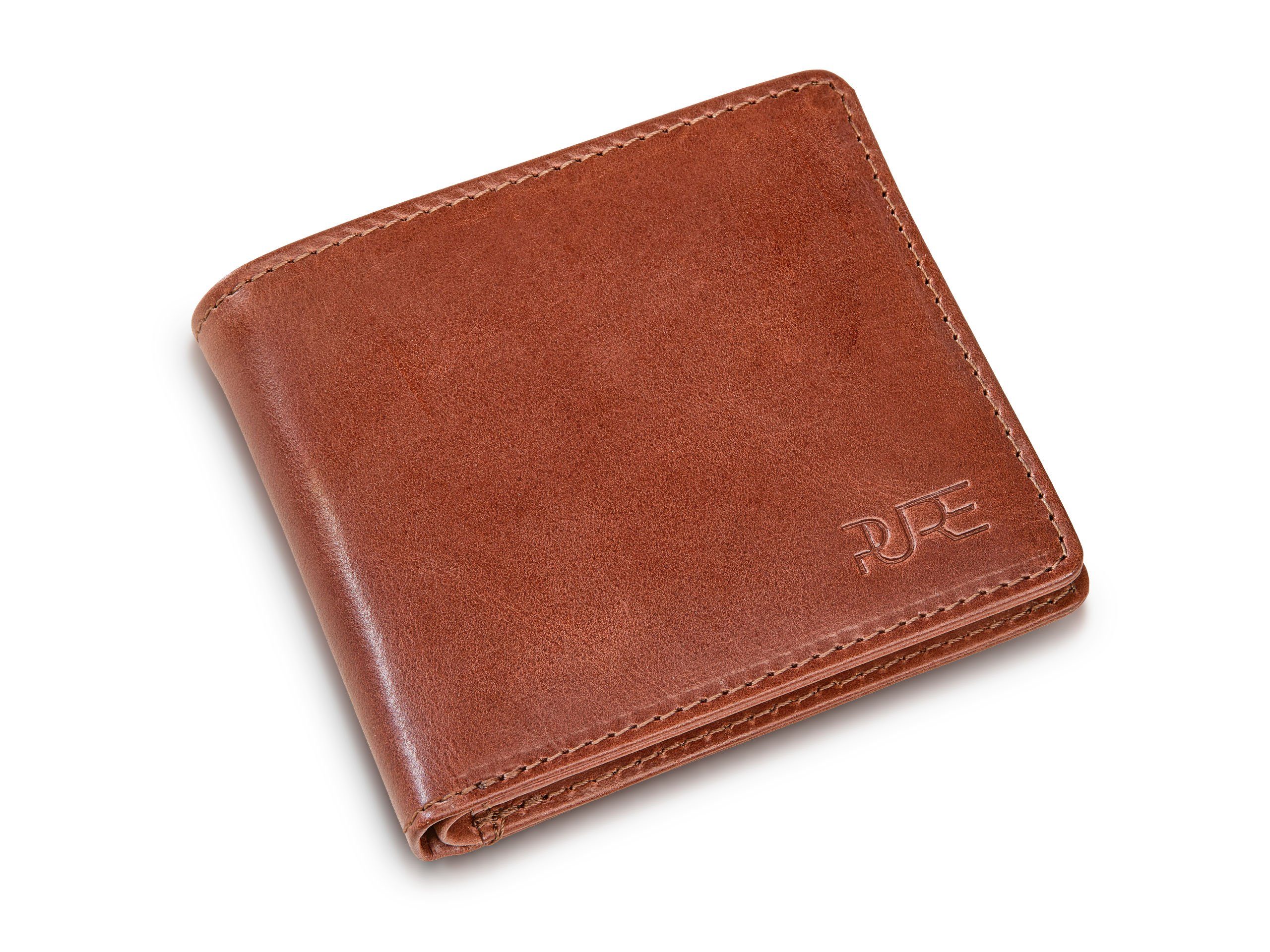 PURE Leather Studio Geldbörse Geldbeutel CASTOR Bifold, Herren Brieftasche Bifold Portemonnaie mit geprüftem RFID Schutz cognac | Geldbörsen