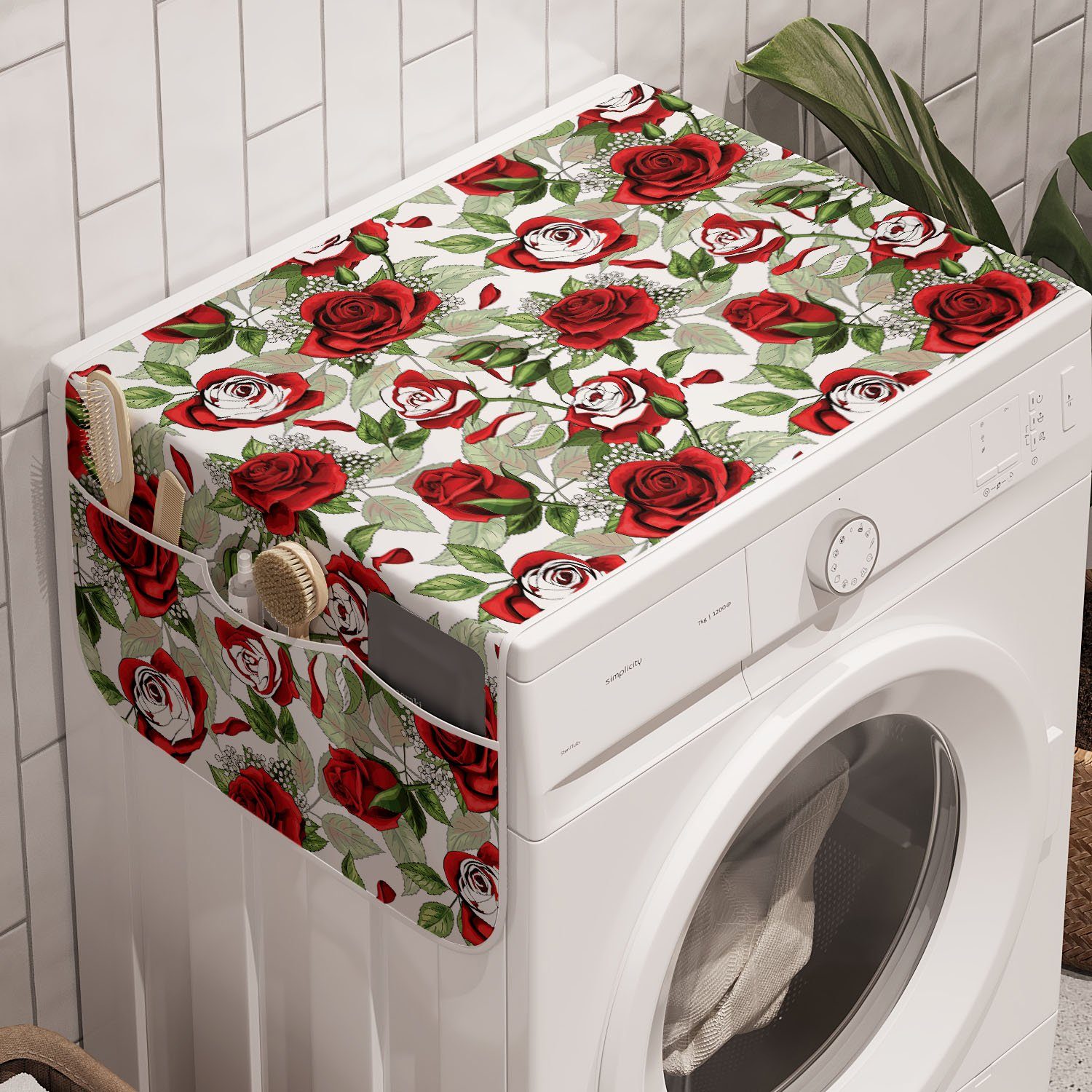 Klassische Valentinstag und Trockner, für Rote Badorganizer Waschmaschine Rosen Abakuhaus Anti-Rutsch-Stoffabdeckung