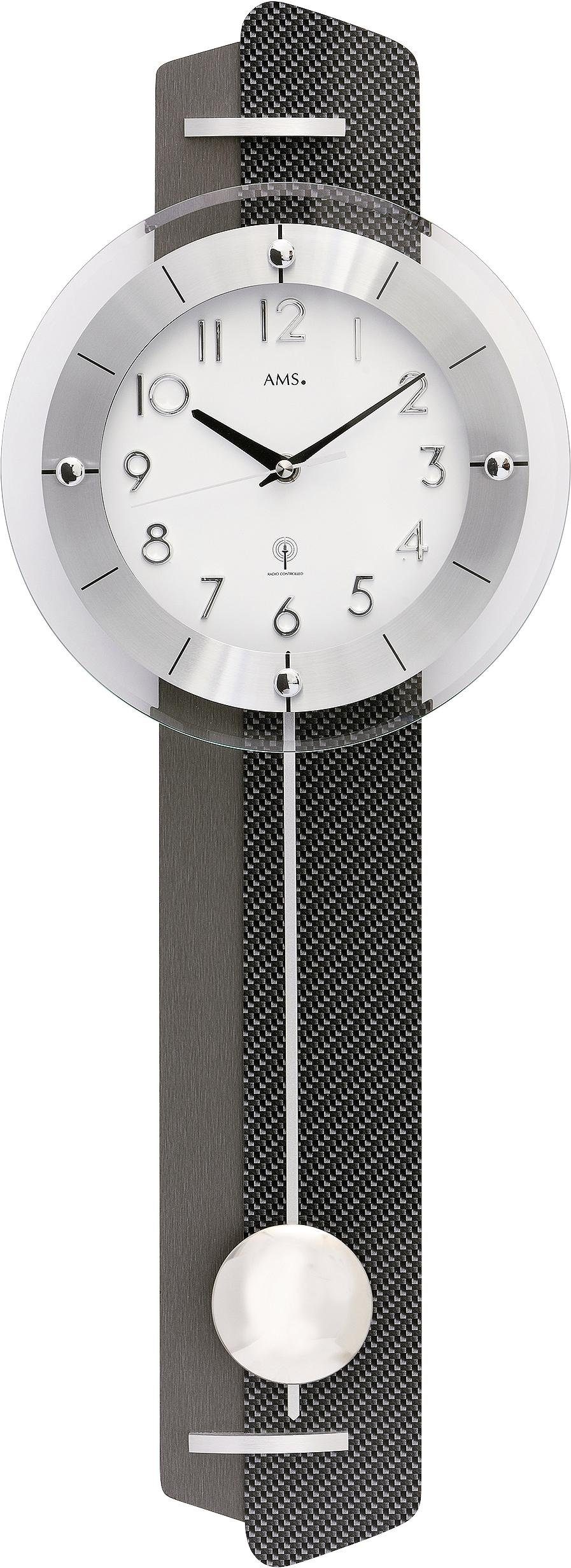AMS Funk-Pendelwanduhr F5264 (Quarzuhr, Esszimmer, Wohnzimmer, Made in Germany)