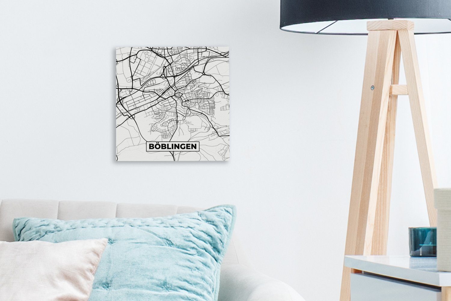 OneMillionCanvasses® Leinwandbild Böblingen Bilder - Schlafzimmer Stadtplan, Karte - St), für Leinwand (1 Wohnzimmer