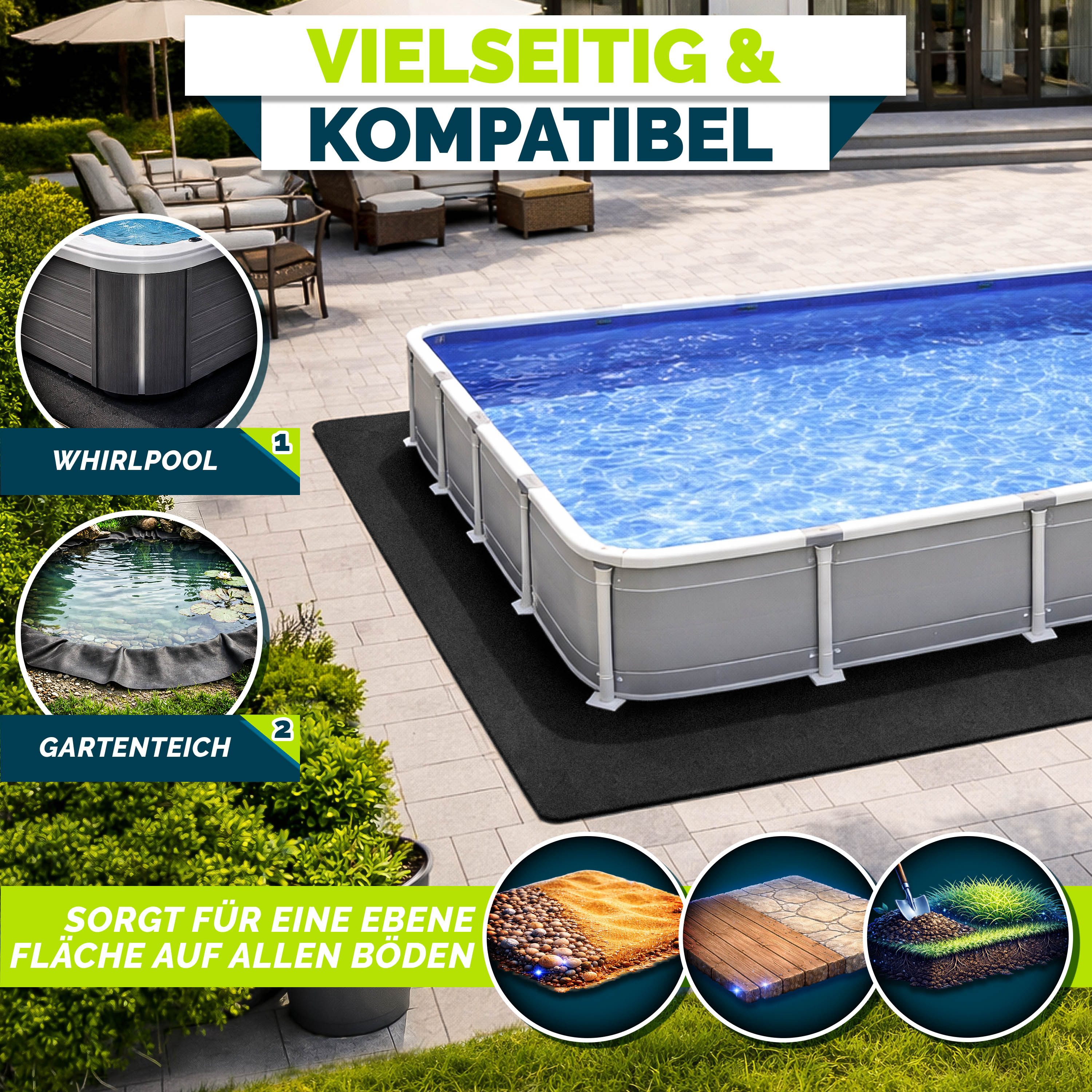 tillvex Bodenschutzplane tillvex® Premium Pool Unterlage Geotextil 400g/m², Bodenplane für (Schwimmbecken Reißfeste Poolunterlage Bodenschutzmatte, Geotextil Bo – Bild 4 von 5