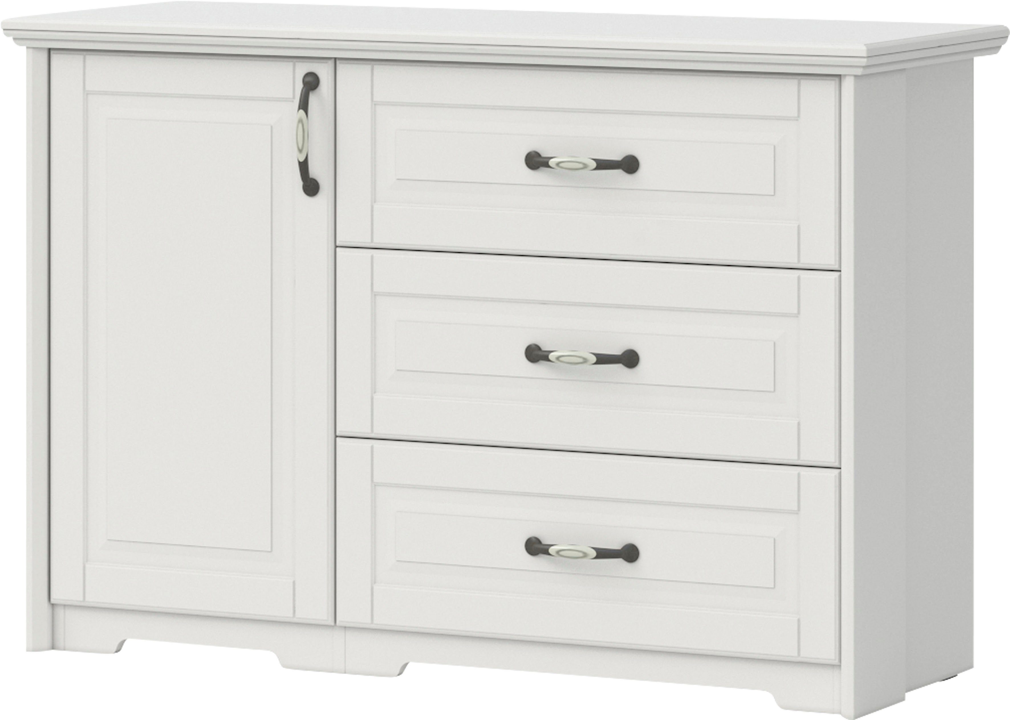 Home affaire Kombikommode Evergreen, Maße: B/T/H 131/48/88cm, Soft-Close-Funktion (1-türig und 3 Schubladen), im klassischen Landhausstil,FSC-zertifiziert,hochwertige UV Lackierung
