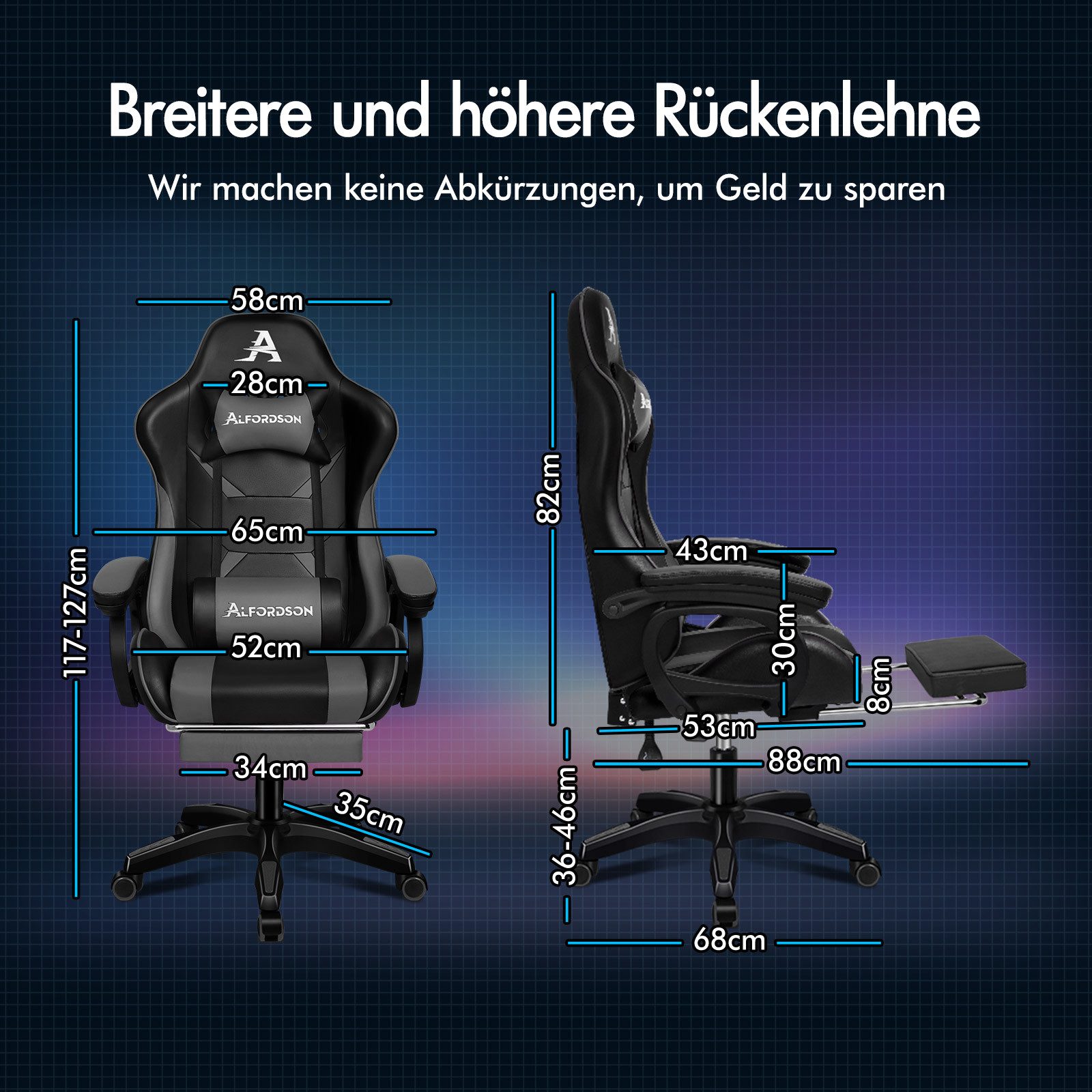 ALFORDSON Gaming-Stuhl mit Massage-Lendenkissen, X-Large, 5 Massagemodi, US günstig online kaufen