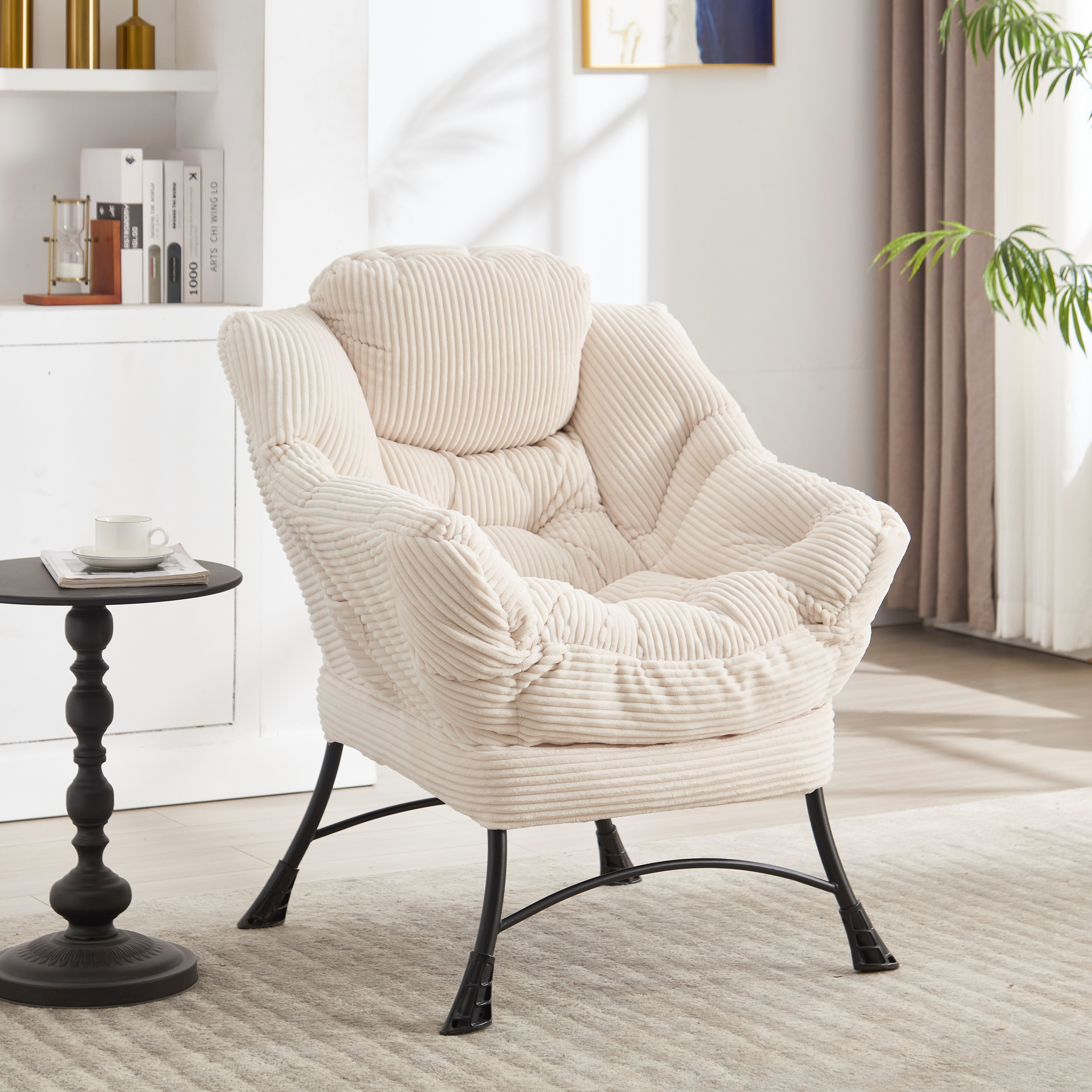STILVORA Loungesofa mit Ottoman Fauler Stuhl mit einer Seitentasche für kleinen Raum Weiß, Relaxsessel mit Fußhockel, Rückenlehnenstütze passt ergonomisch