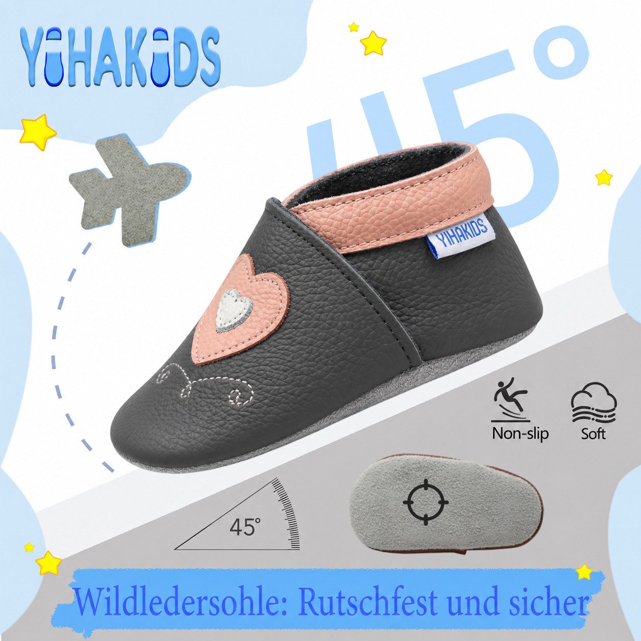Yihakids Yihakids Baby Lauflernschuhe – Weiche Lederpuschen, Rutschfest Krabbelschuh – Bild 3 von 5