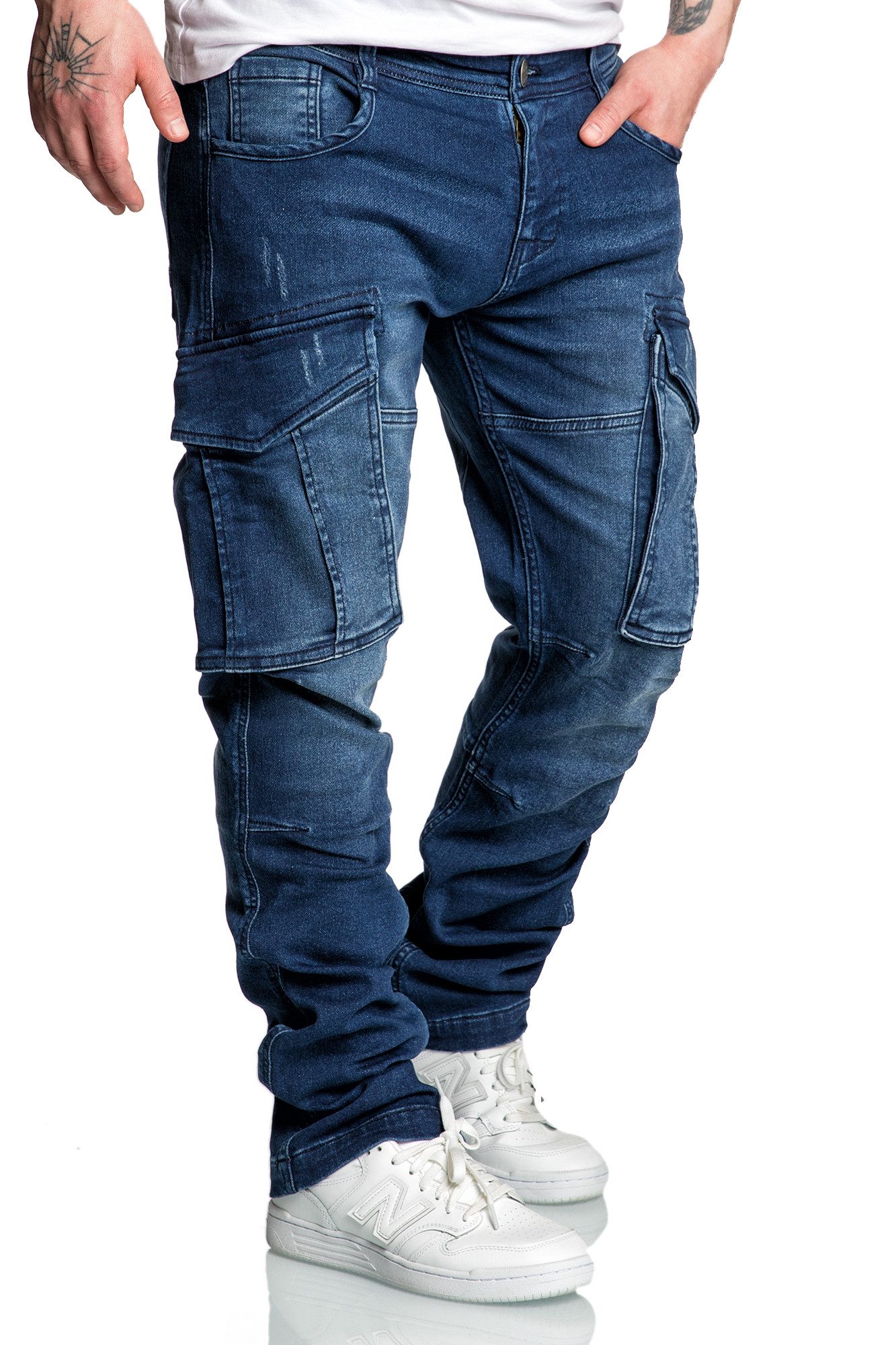 Amaci&Sons Cargojeans LINNDALE Sweathose im Denim Look Herren Sweathose in Stretch Denim Jeans – Bild 4 von 5