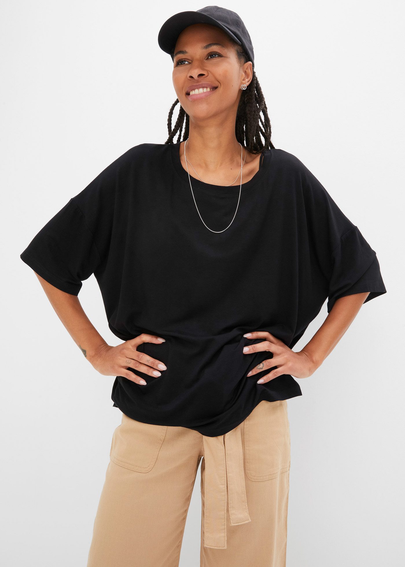 bonprix Oversize-Shirt oversize Passform, Halbarm-Design, aus Viskose und Elasthan