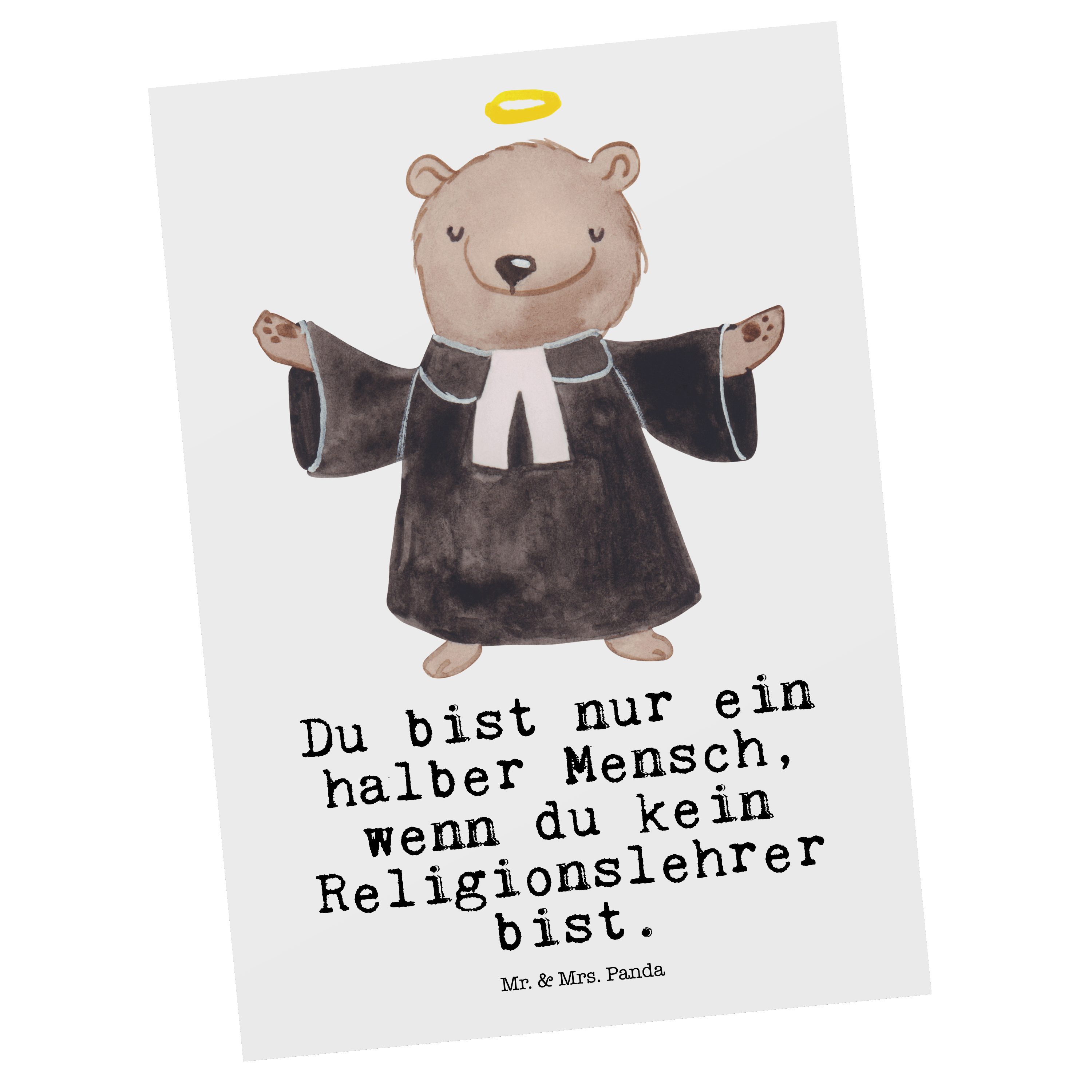 mit Panda & Religionslehrer Reli Postkarte Lehrer, Mr. Weiß Geschenk, Mrs. Grund - Herz Firma, -