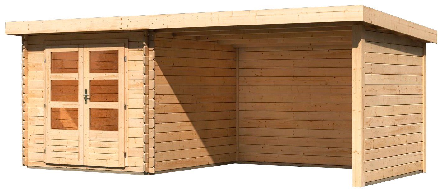 Karibu Gartenhaus Bastrup 4, BxT: 555x333 cm, (Set), Blockbohlenbauweise  inkl. 6-Plus-Eckverbindung, mit Pultdach