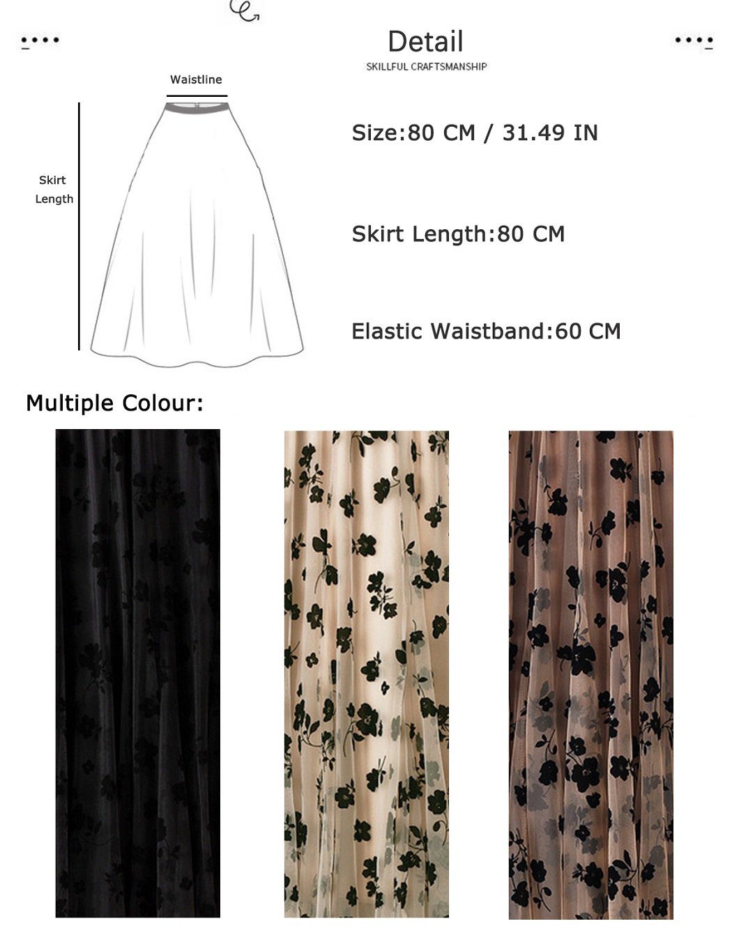 DEBAIJIA Plisseerock Damen Tüllrock Sommer Frauen Mesh Hohe Taille Midi Röcke Floral