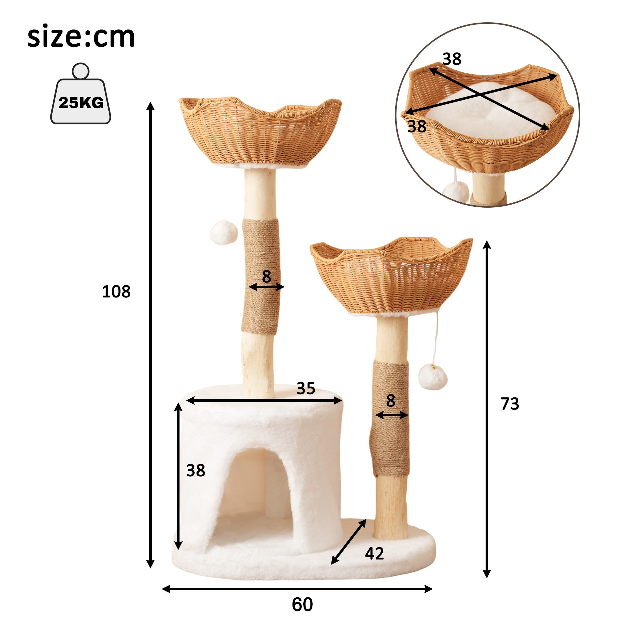 Celya Kratzbaum Katzenkratzbaum mit 2 Körben & Höhle, aus Massivholz 108cm, günstig online kaufen