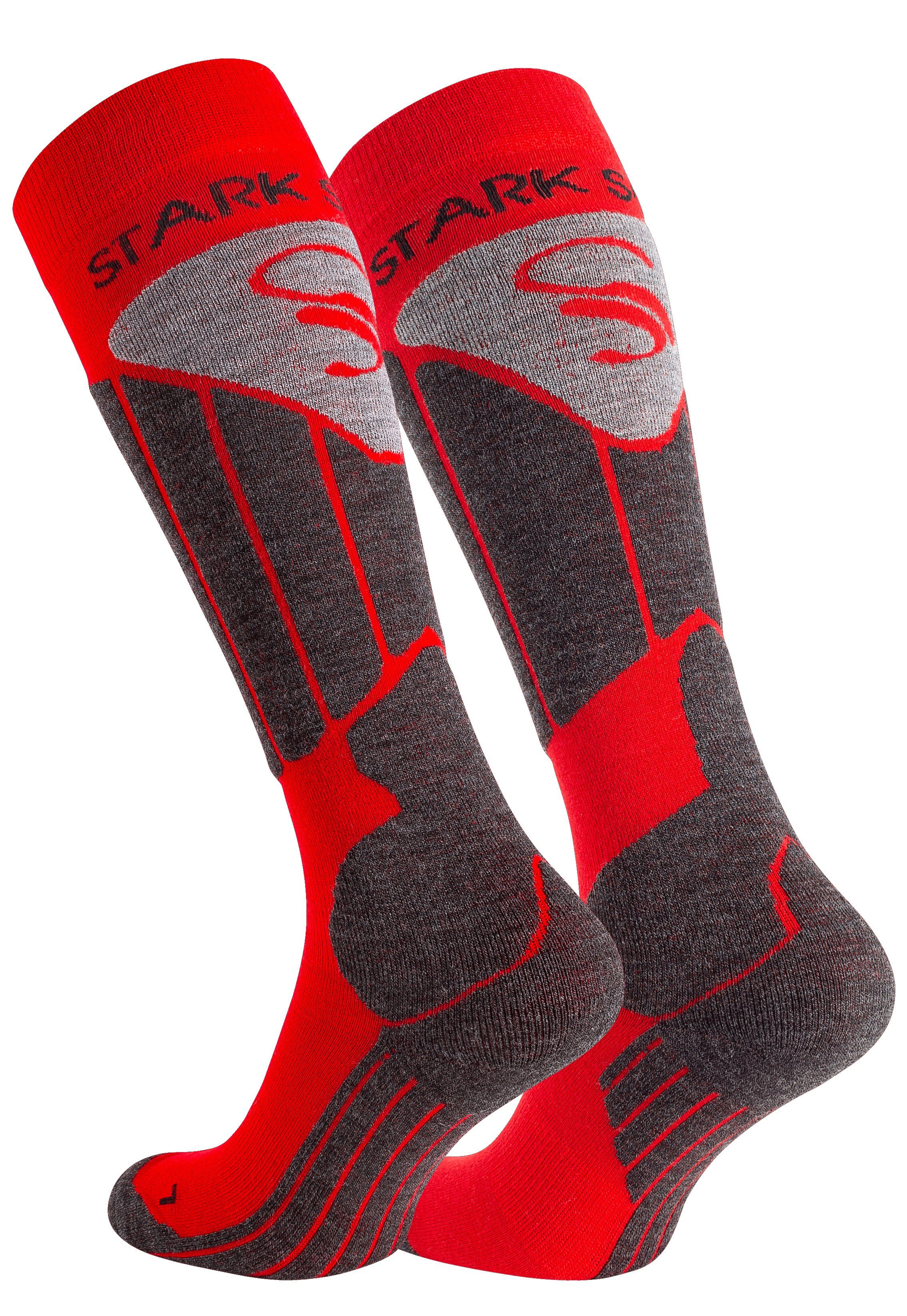 Skisocken Funktionssocken Ski Rot Sportsocken - Soul® verstärkte Polsterung, Komfortbündchen, Belastungszonen mit Stark Polsterungen, Snowboard Skisocken anatomische Fußbett,