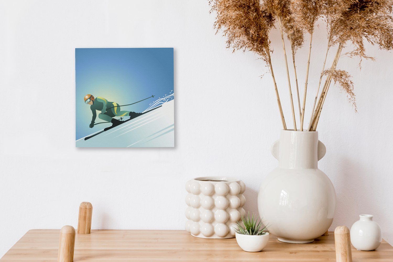 Leinwandbild auf steilen Skifahrers einer Illustration Schlafzimmer eines Piste, St), (1 Bilder OneMillionCanvasses® Wohnzimmer Leinwand für