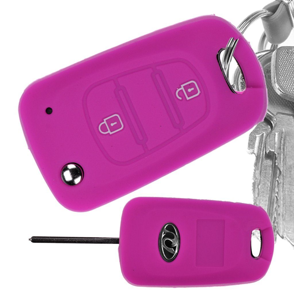 mt-key Schlüsseltasche Autoschlüssel Softcase Silikon Schutzhülle Pink, für Kia Picanto Rio Sportage Hyundai Elantra Accent 2 Tasten Schlüssel