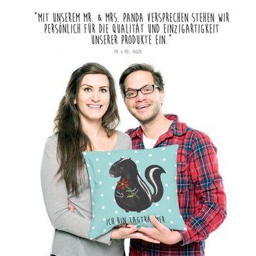 Mr. & Mrs. Panda Dekokissen Stinktier Blume - Türkis Pastell - Geschenk, Skunk, Motivkissen, Deko