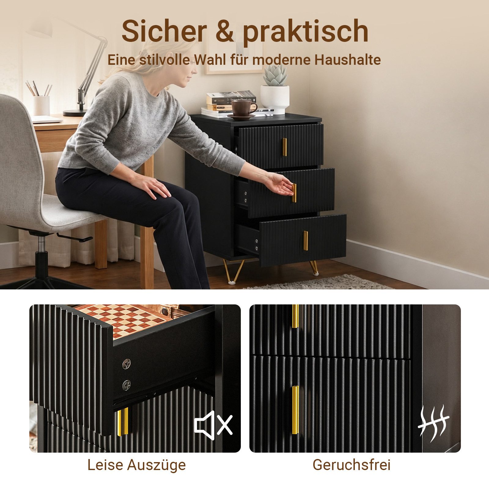 SoBuy Nachttisch FBT115-L, Nachtschrank, schmaler Schrank mit 3 Schubladen, Kommode, Beistelltisch für Schlafzimmer und Wohnzimmer, ideal für kleine Räume
