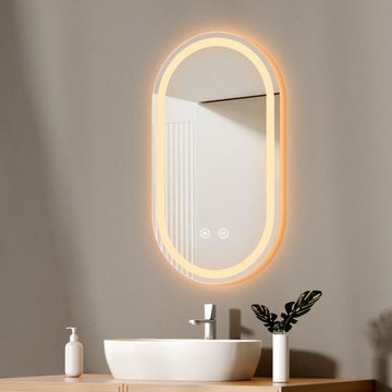 EMKE Badspiegel mit Beleuchtung Oval Badezimmerspiegel Wandspiegel, 3000/4000/6500K Anti-Beschlag Horizontal Vertikal Montage