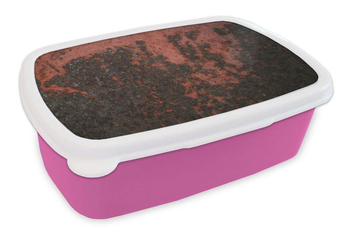 MuchoWow Lunchbox Schwarz Brotbox Metall, Snackbox, Mädchen, Erwachsene, Rost rosa - Kunststoff, (2-tlg), Brotdose Kunststoff Kinder, - für