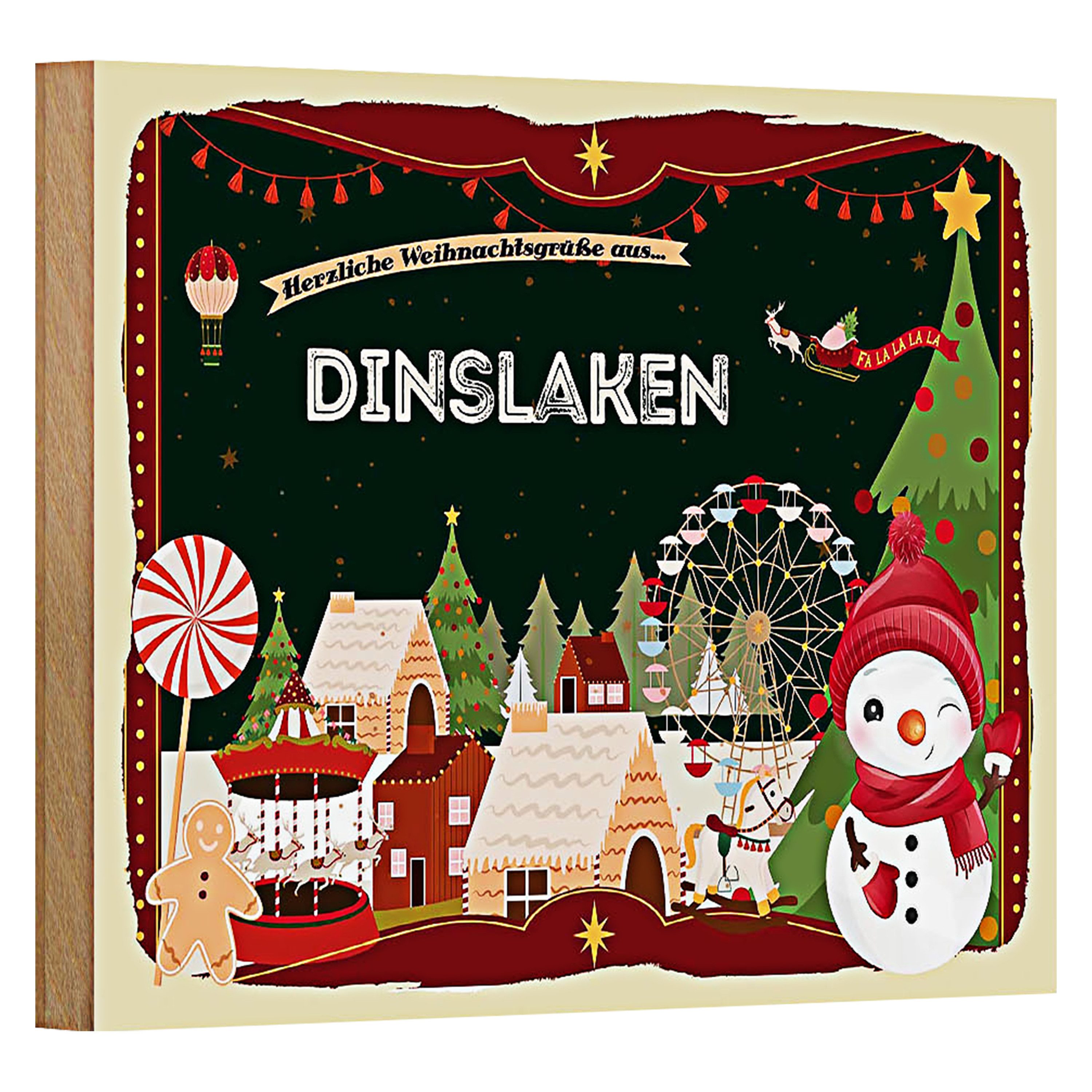 Roomando Holzbild Weihnachten Grüße DINSLAKEN 18x12cm