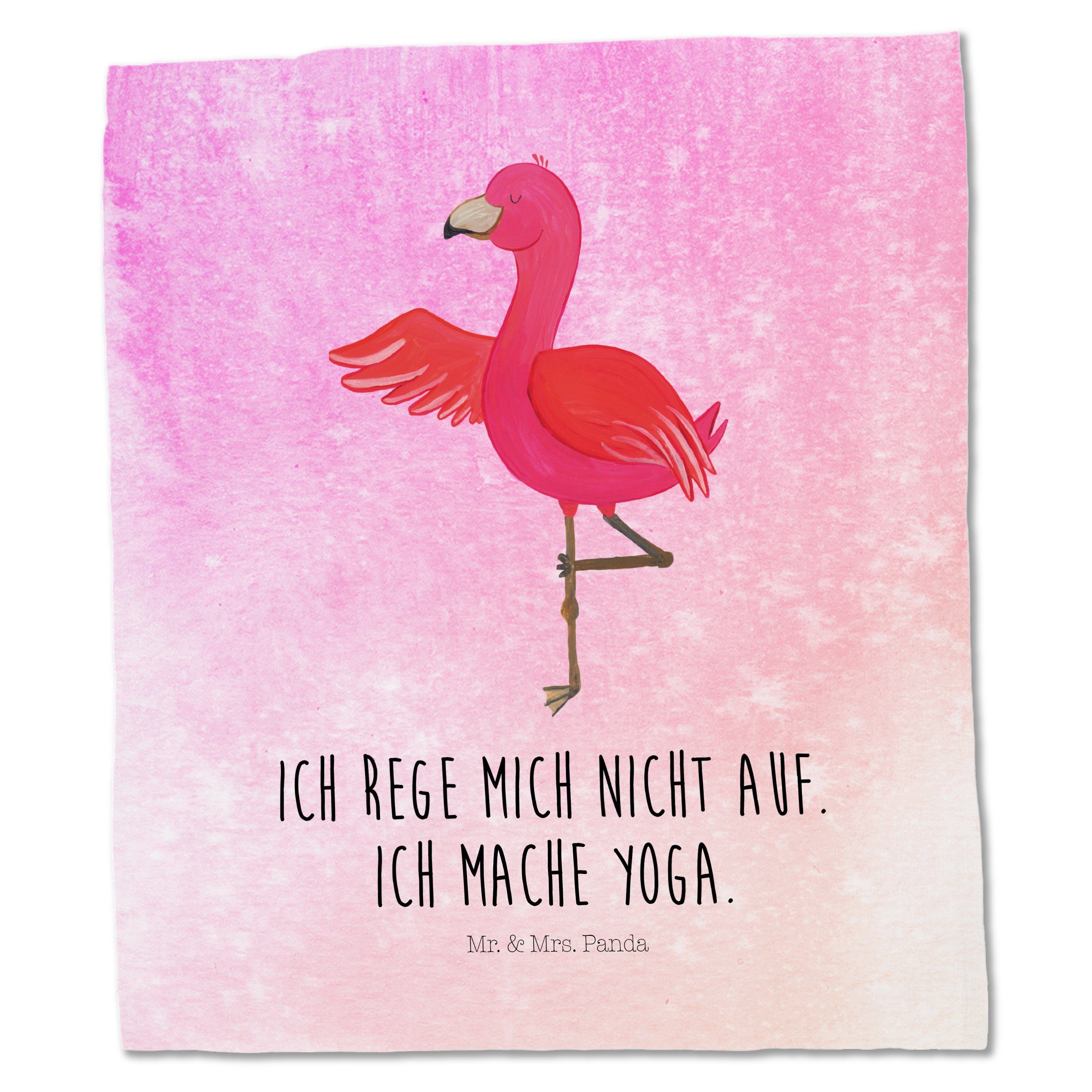 Pink Tragetasche Mrs. & Y Panda - (1-tlg) Mr. Geschenk, Jutebeutel, - Yoga Aquarell Flamingo Beuteltasche,