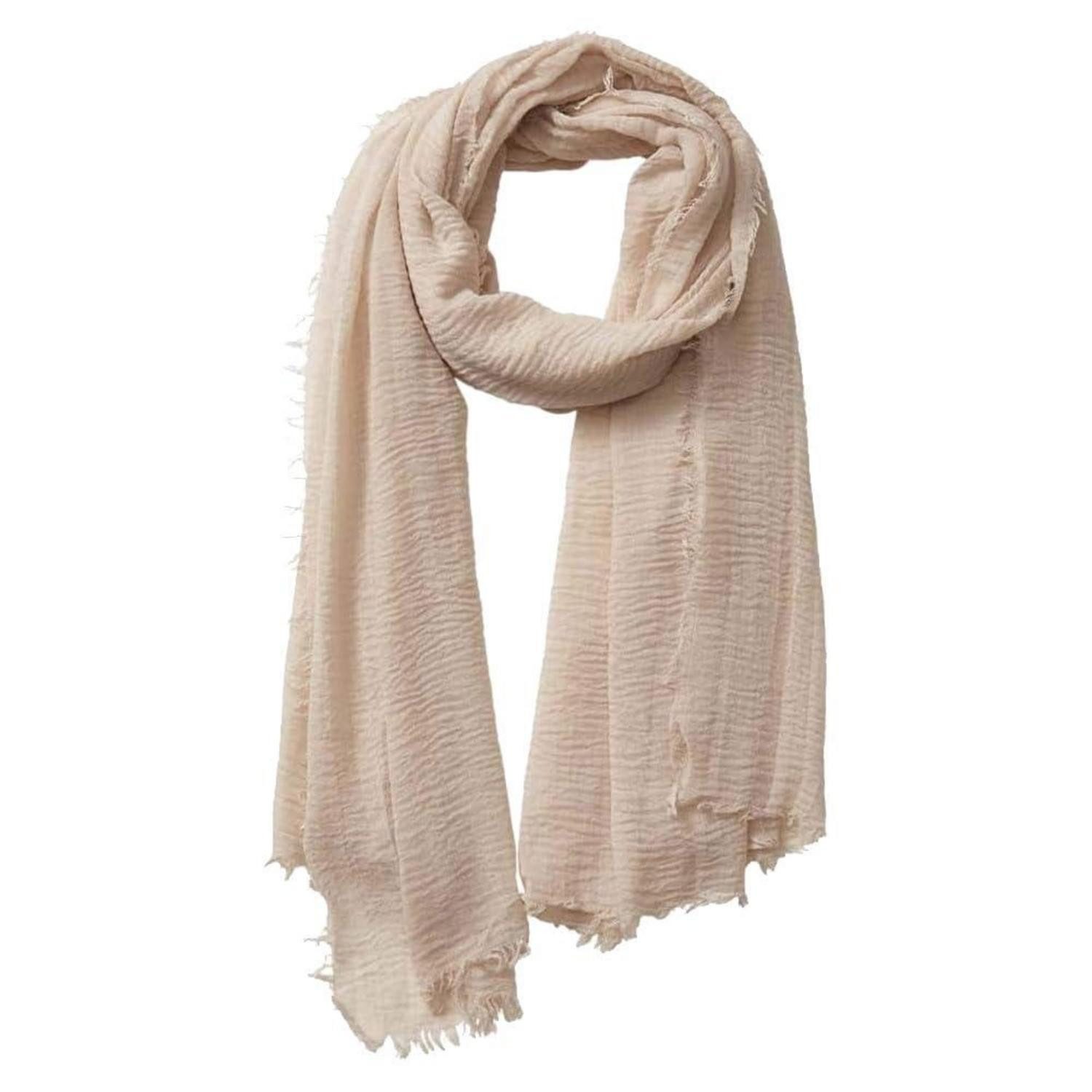 LuxusKollektion Fransentuch Schal Baumwolle Mischung Crinkle Vintage Licht Khaki