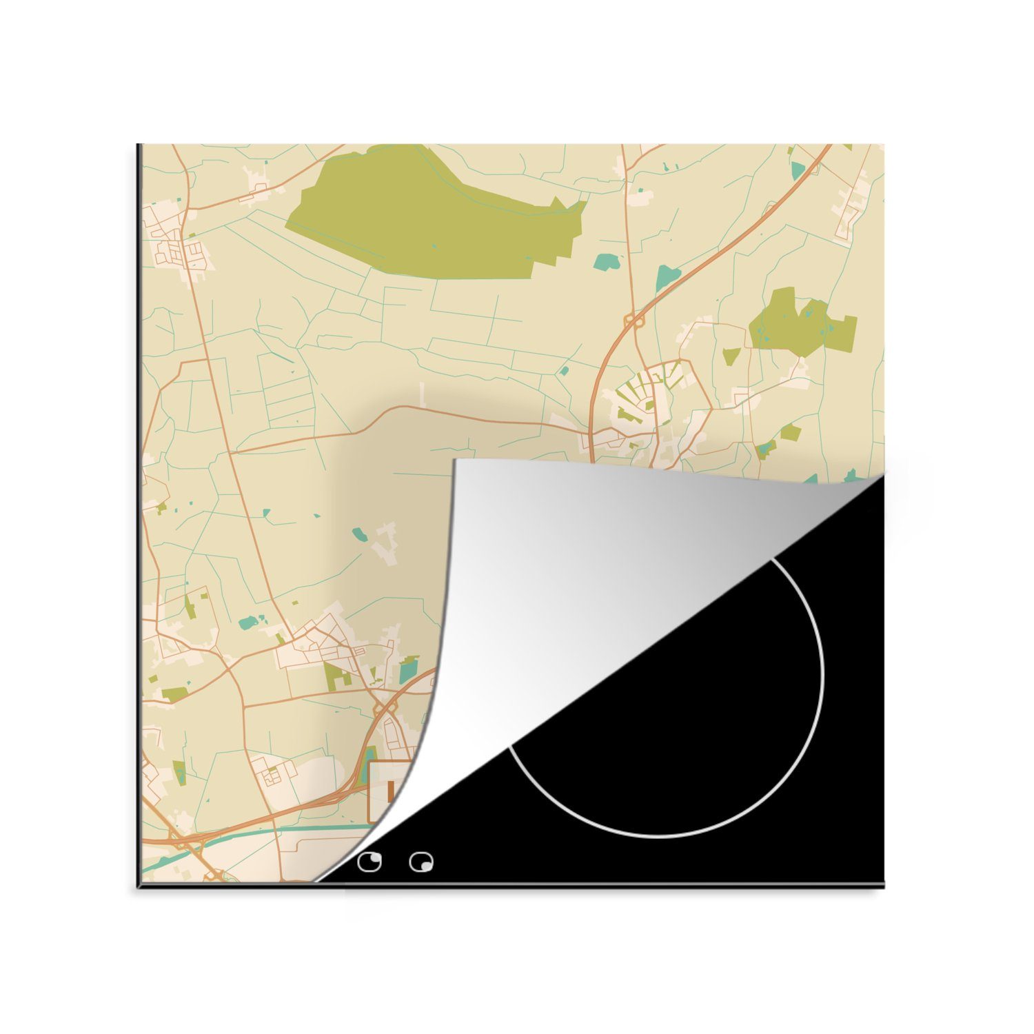 MuchoWow Herdblende-/Abdeckplatte Langenhagen - Stadtplan - Vintage - Karte, Vinyl, (1 tlg), 78x78 cm, Ceranfeldabdeckung, Arbeitsplatte für küche