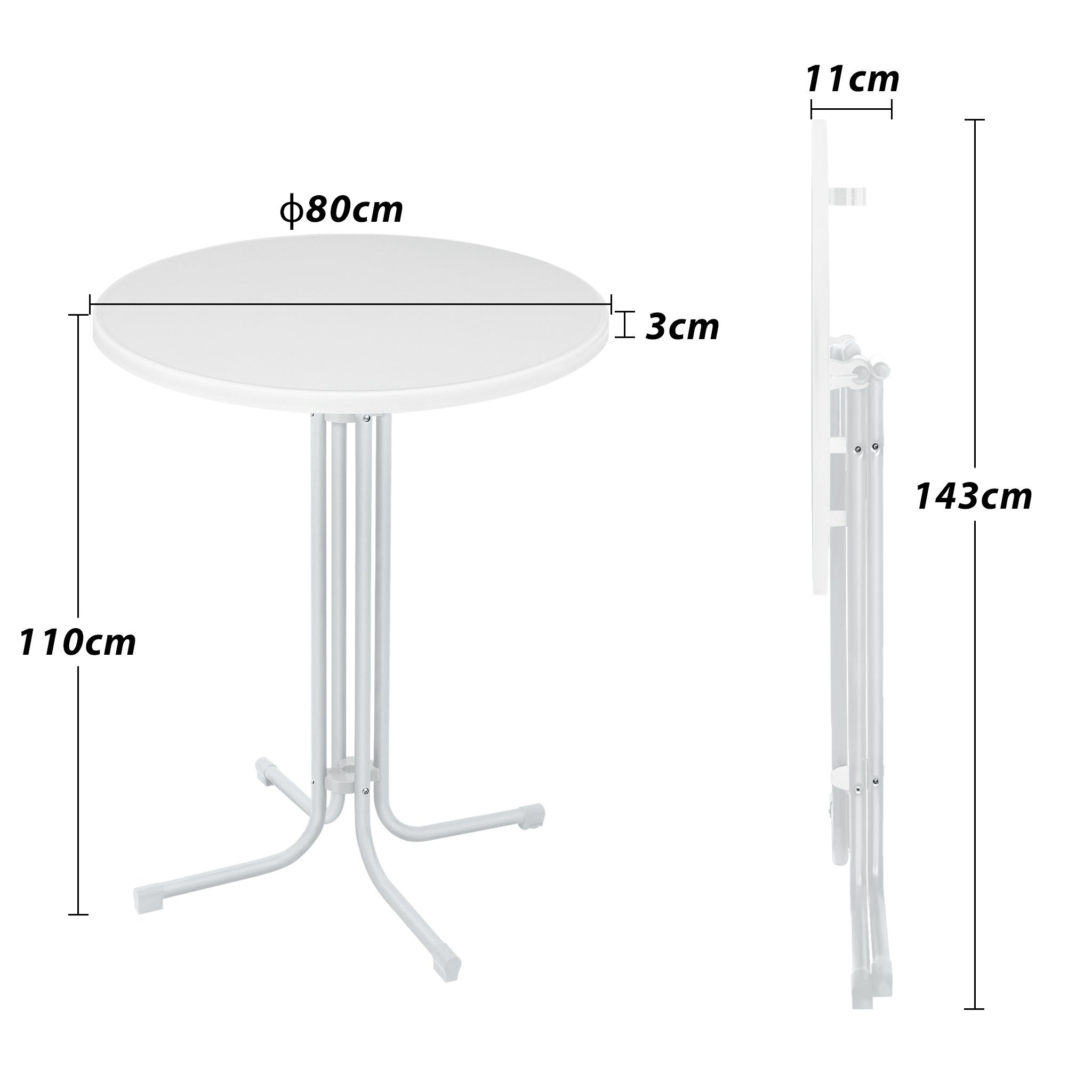 Klappbarer und Innen, Bistrotisch Außen AUFUN Weiß 80cm für Stehtisch