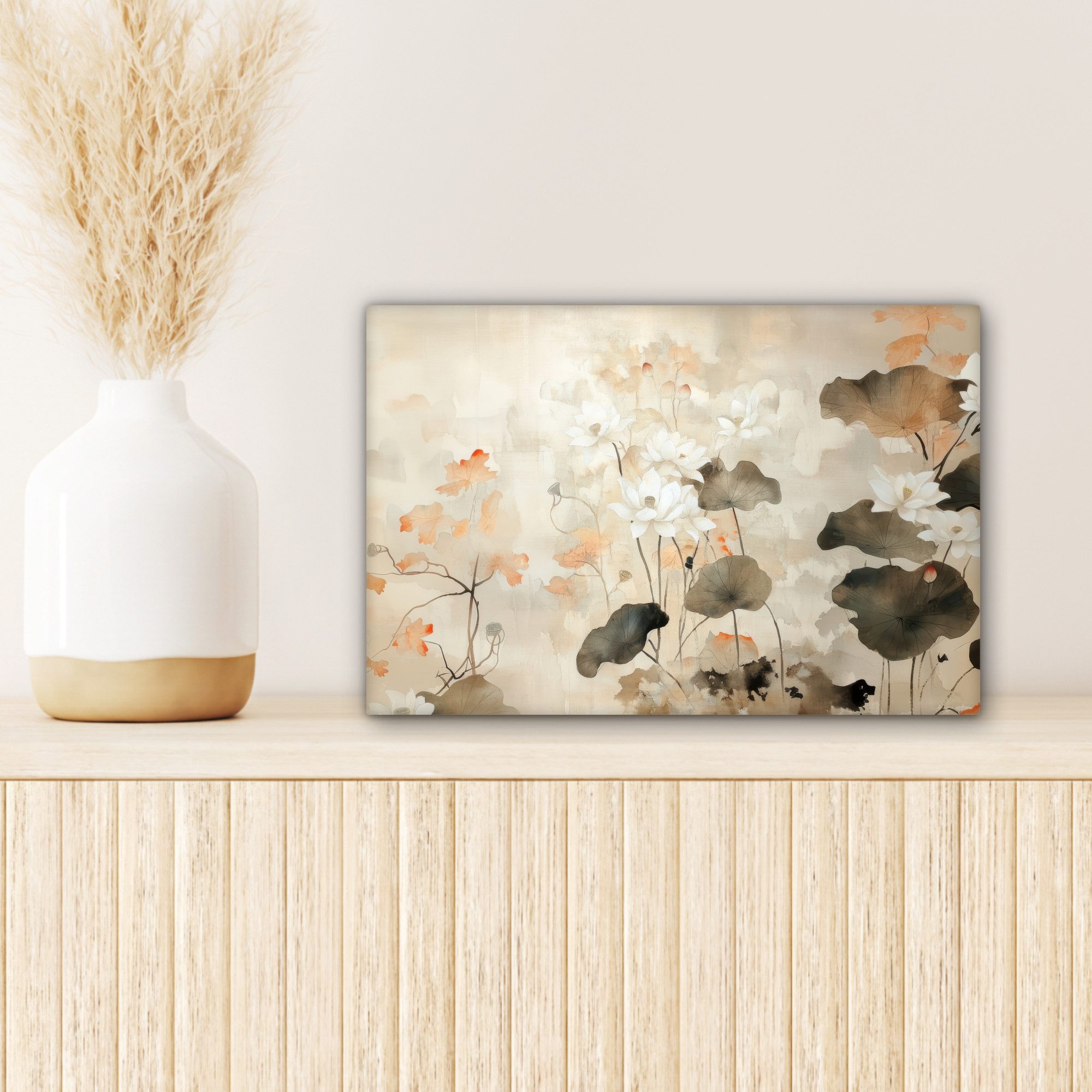OneMillionCanvasses® Leinwandbild Blumen - Japandi - Wabi sabi, Fotodruck (1 St), Leinwand Bilder Klein, Wand Dekoration Aesthetic 30x20 cm