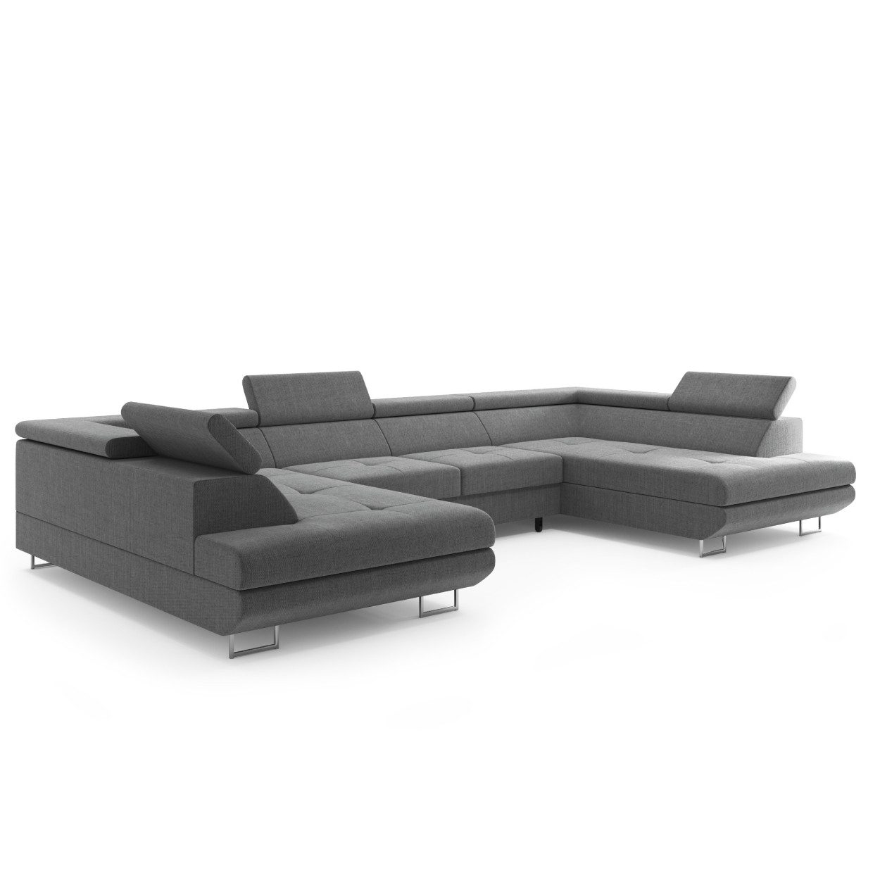 M-Punkt24 Wohnlandschaft Miami, U-Form Grau, mit Bettfunktion, mit Bettkasten, mit verstellbaren Kopfstützen