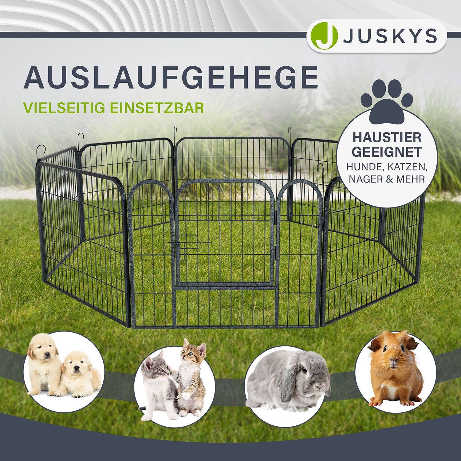 Juskys Freigehege Welpenauslauf, Faltbares Freilaufgehege für Hunde, Kaninchen & Kleintiere