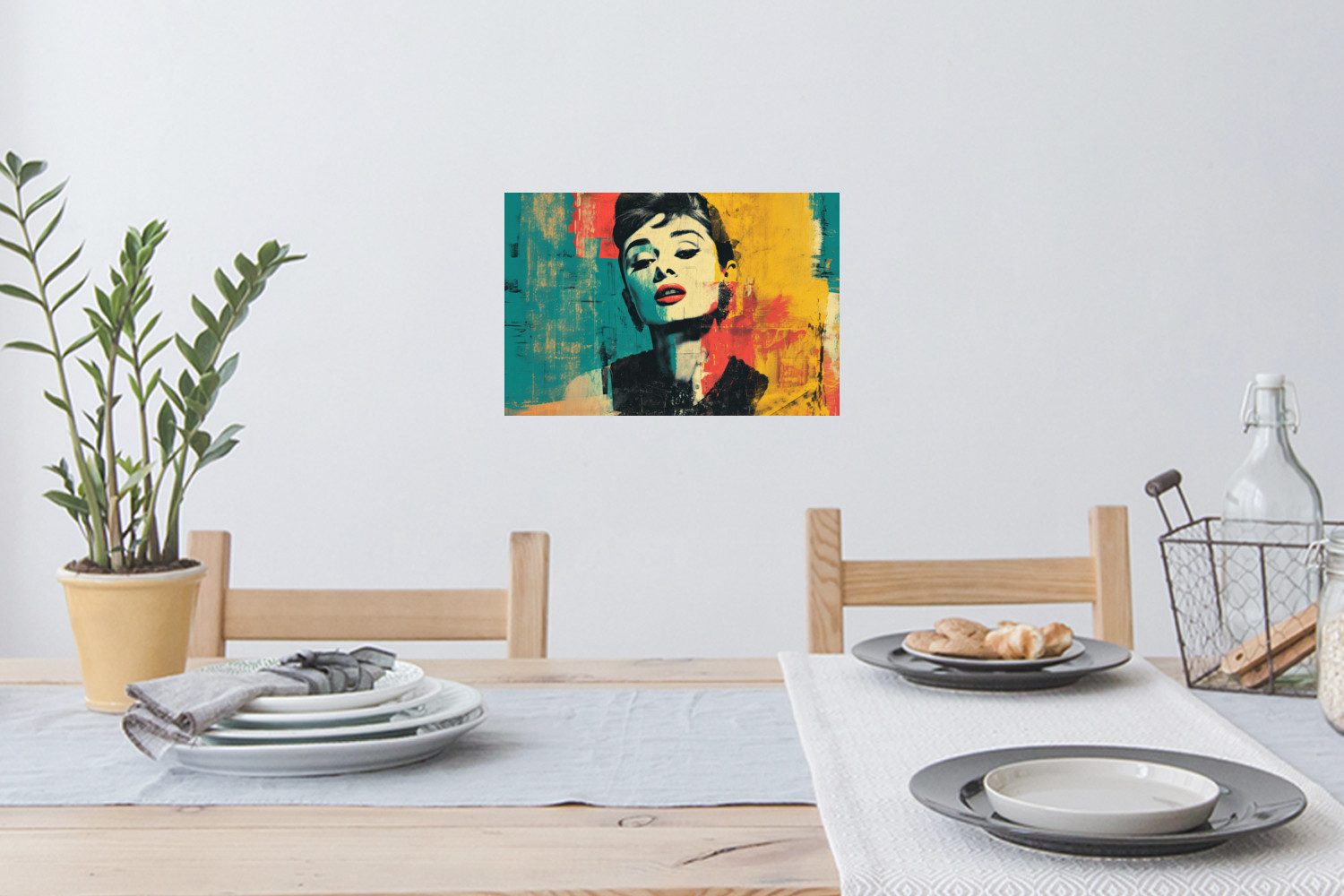 MuchoWow Wandsticker Frau - Rote Lippen - Ausdrucksstark - Grafik (1 St), Wandtattoo, Selbstklebend, Wohnzimmer, 30x20 cm