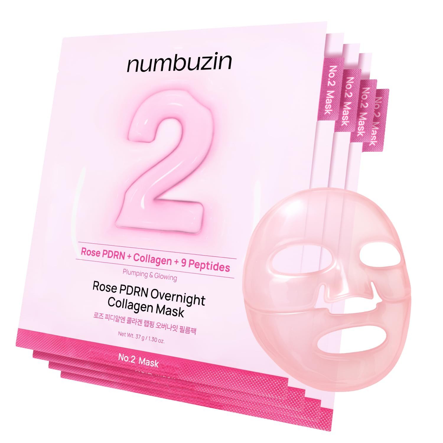 numbuzin Gesichtsmaske No.2 Rose PDRN Overnight Collagen Mask Set – Kollagen Nachtmaske Gesicht mit Peptiden & Rose PDRN – Feuchtigkeit, Elastizität, Korean Glass Skin – 4 Stück