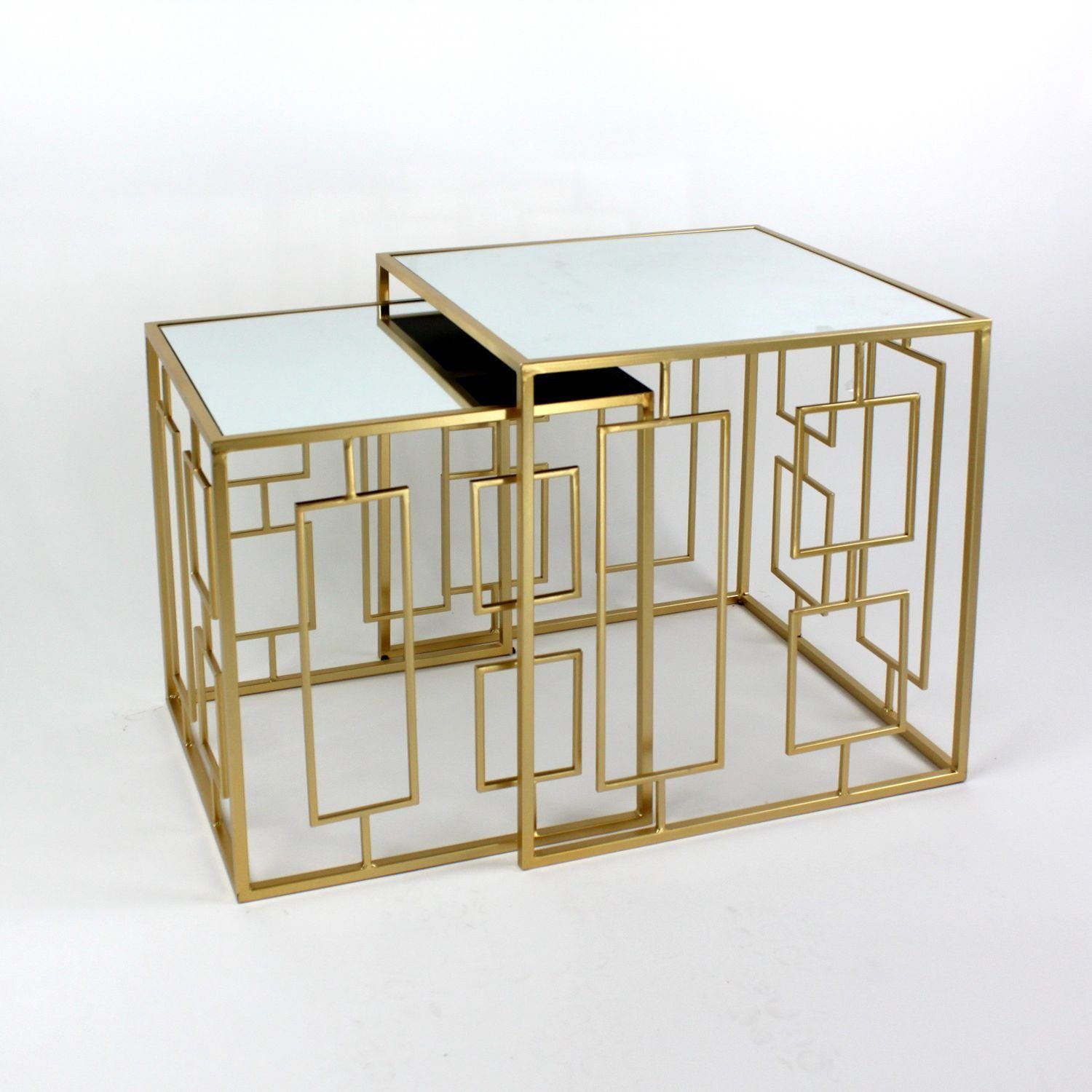 Werner Voß Beistelltisch S/2 tlg. Beistelltisch Art Deco - gold - Eisen/Glas - 51,5x51,5x55 cm (S) 43,5x43,5x50 cm (L) 51,5x51,5x55 cm