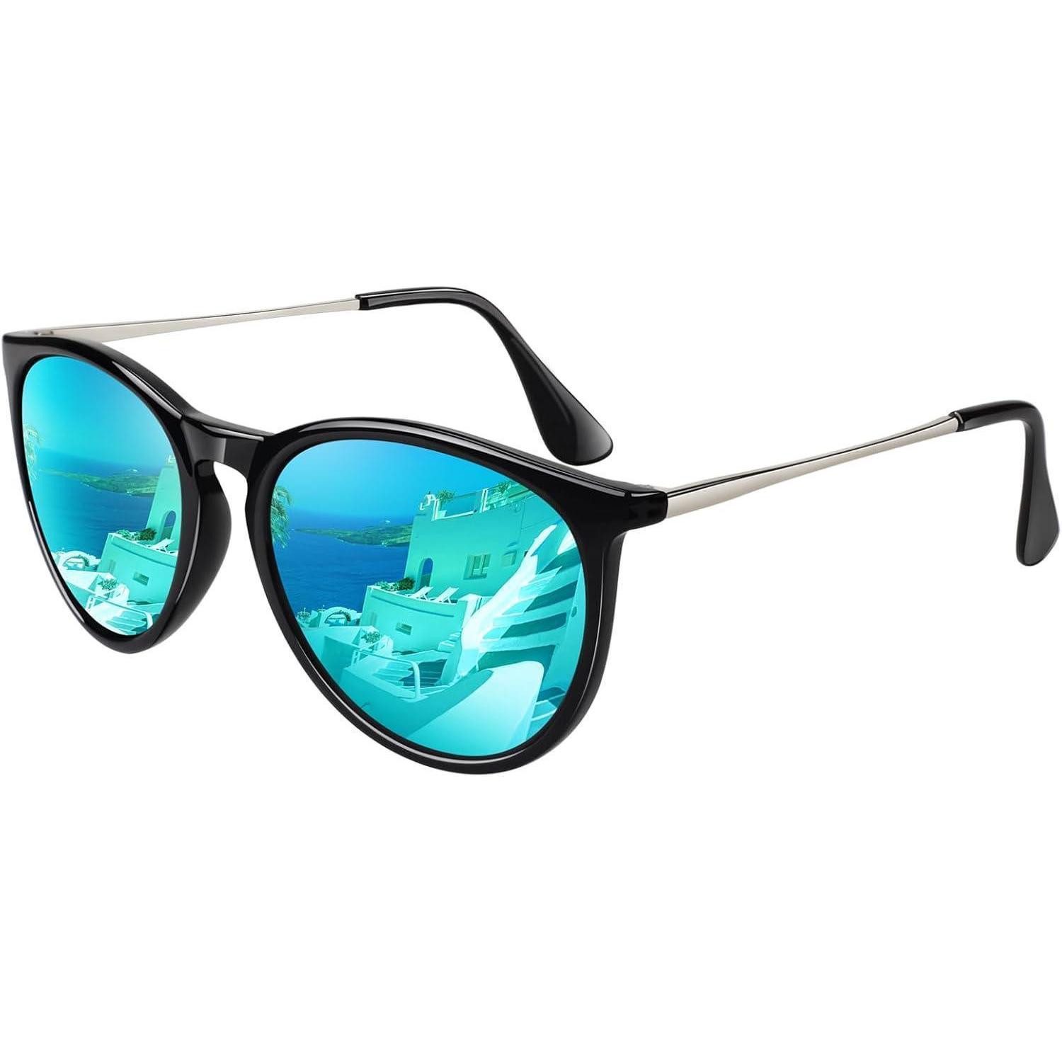 LuxusKollektion Retrosonnenbrille Sonnenbrille Damen 1 Glänzender Schwarz Rahmen Eisblaue Linse