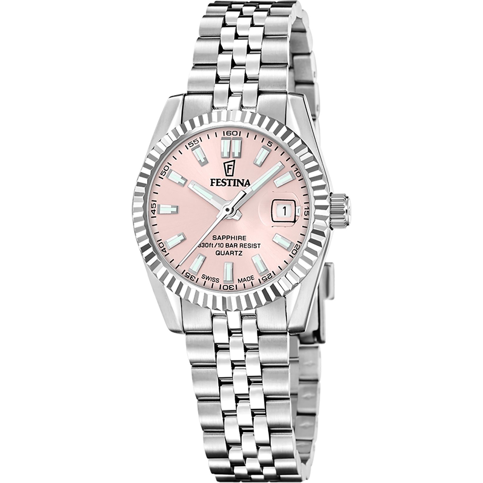 Festina Quarzuhr Classic Steel F20087_2, Armbanduhr, Damenuhr, Swiss Made, Edelstahlarmband, analog, Tag