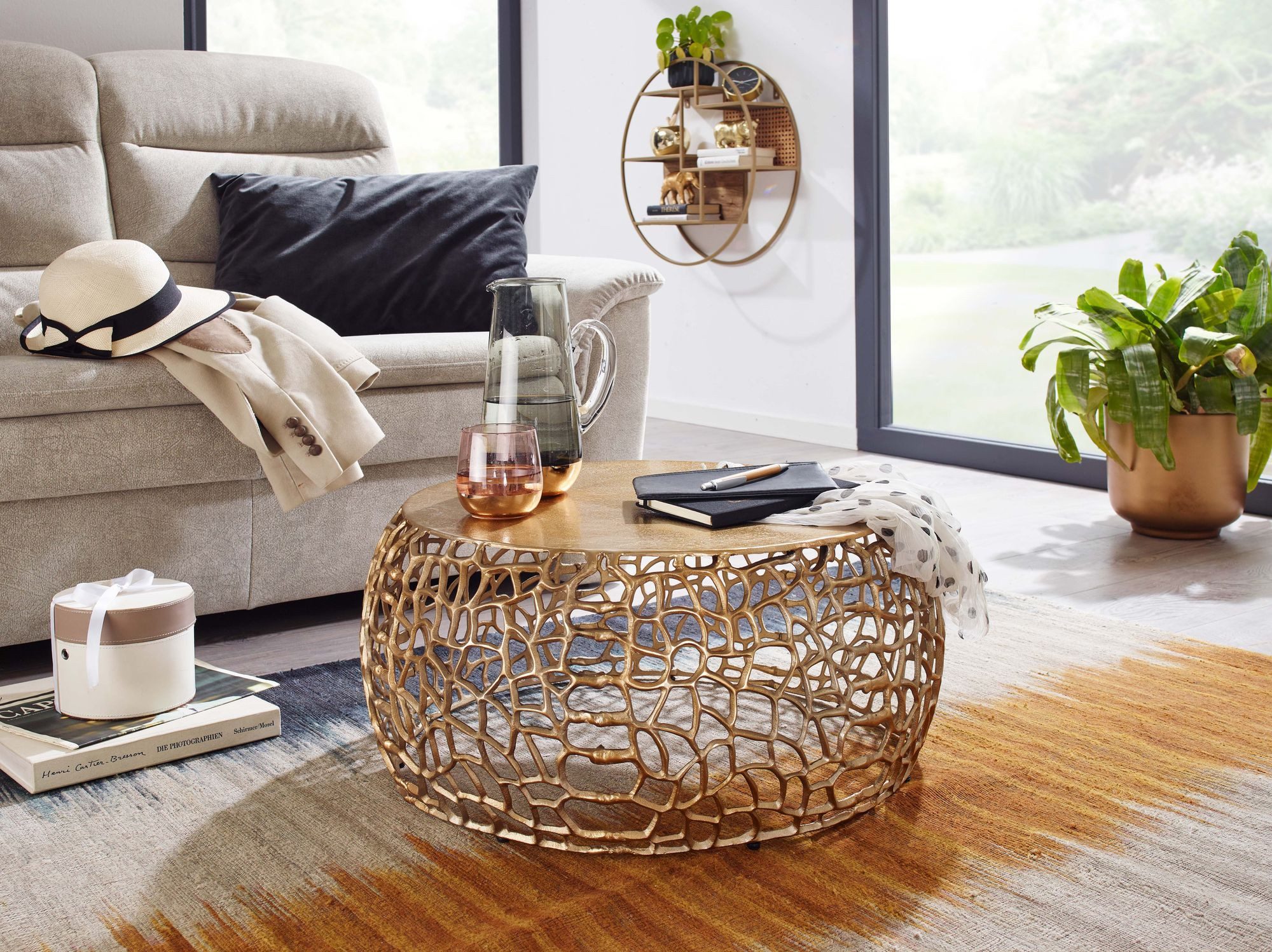 FINEBUY Couchtisch Couchtisch Rund Alu Metall Wohnzimmertisch AST-Struktur günstig online kaufen