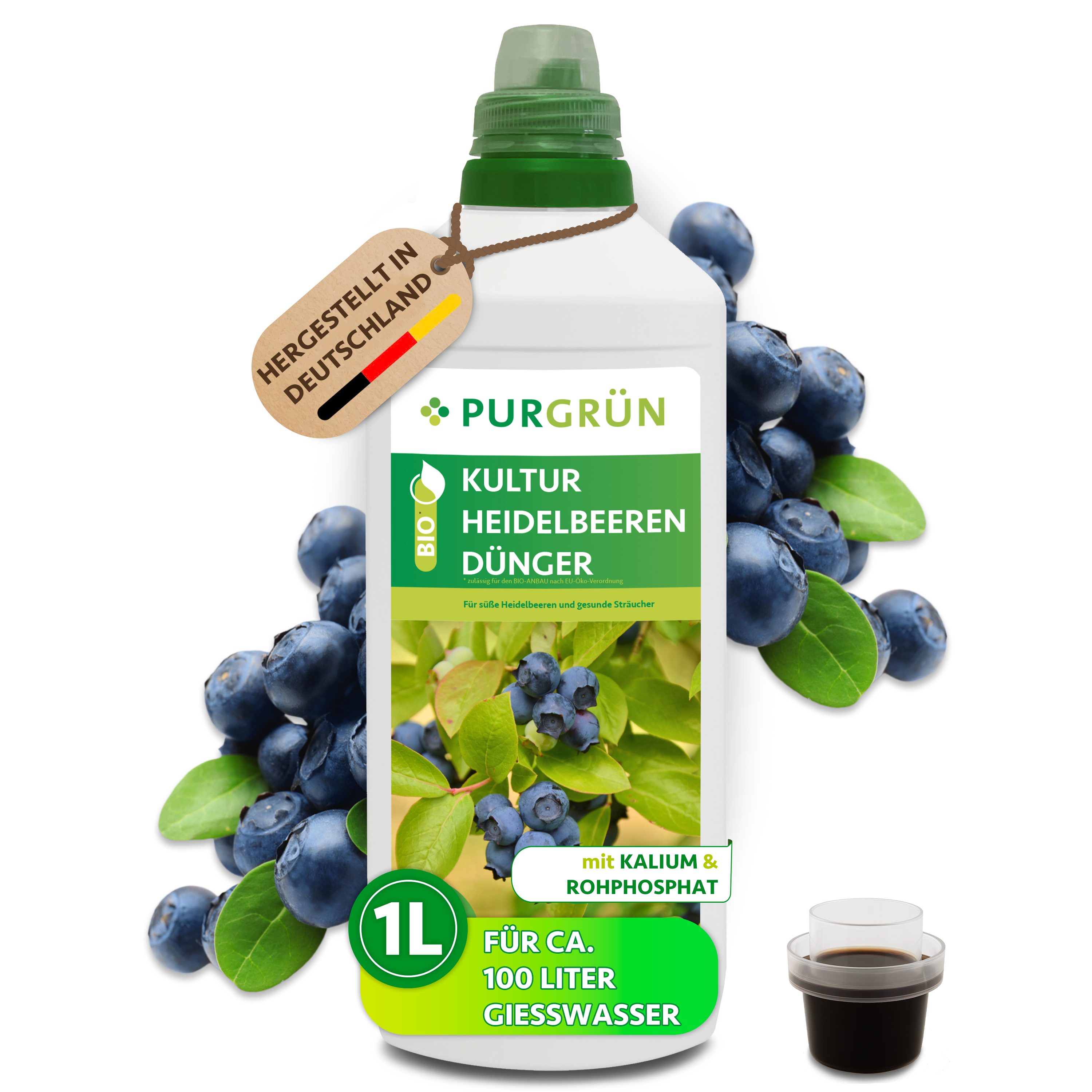 Purgrün Obstdünger Bio Heidelbeer Dünger, NPK 3+2+6, Bio, Vegan, 1 Liter, Flüssigdünger, 1-St., 1 Liter