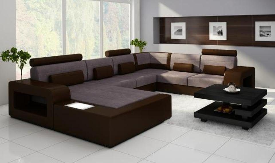 JVmoebel Ecksofa, Wohnlandschaft Couch Sofa Stoff Textil Leder Sofa mit Beleuchtung