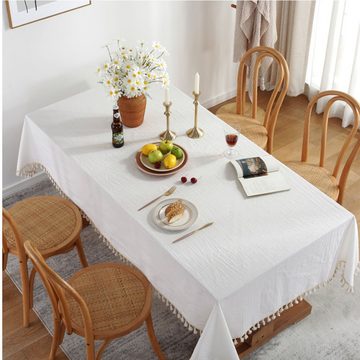 NUODWELL Tischdecke Unifarbene rechteckige Tischdecke aus Leinen mit Quasten