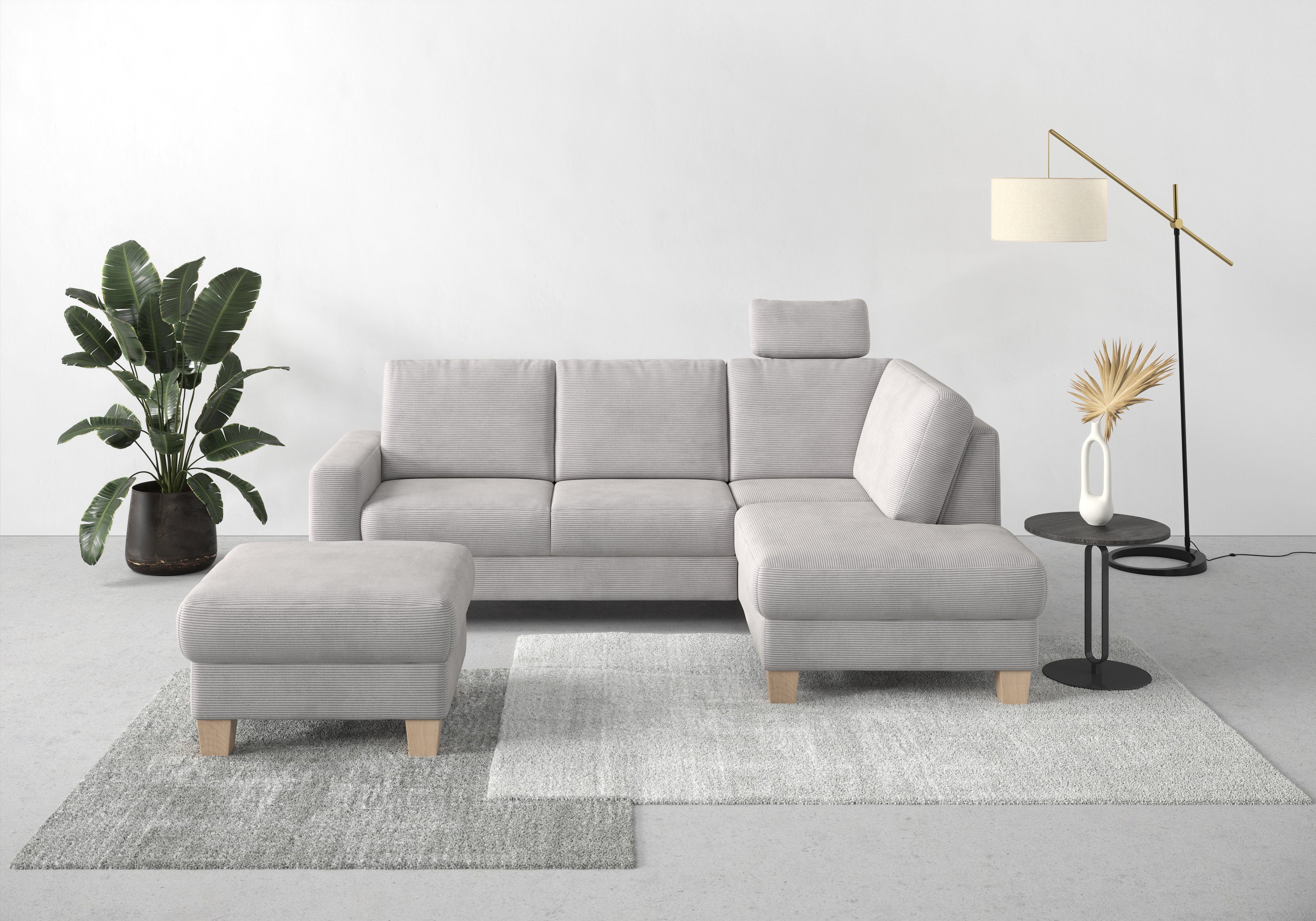 Home affaire Ecksofa Summer L-Form, mit Ottomane, wahlweise mit Bettfunktion und Bettkasten, Cord-Bezug