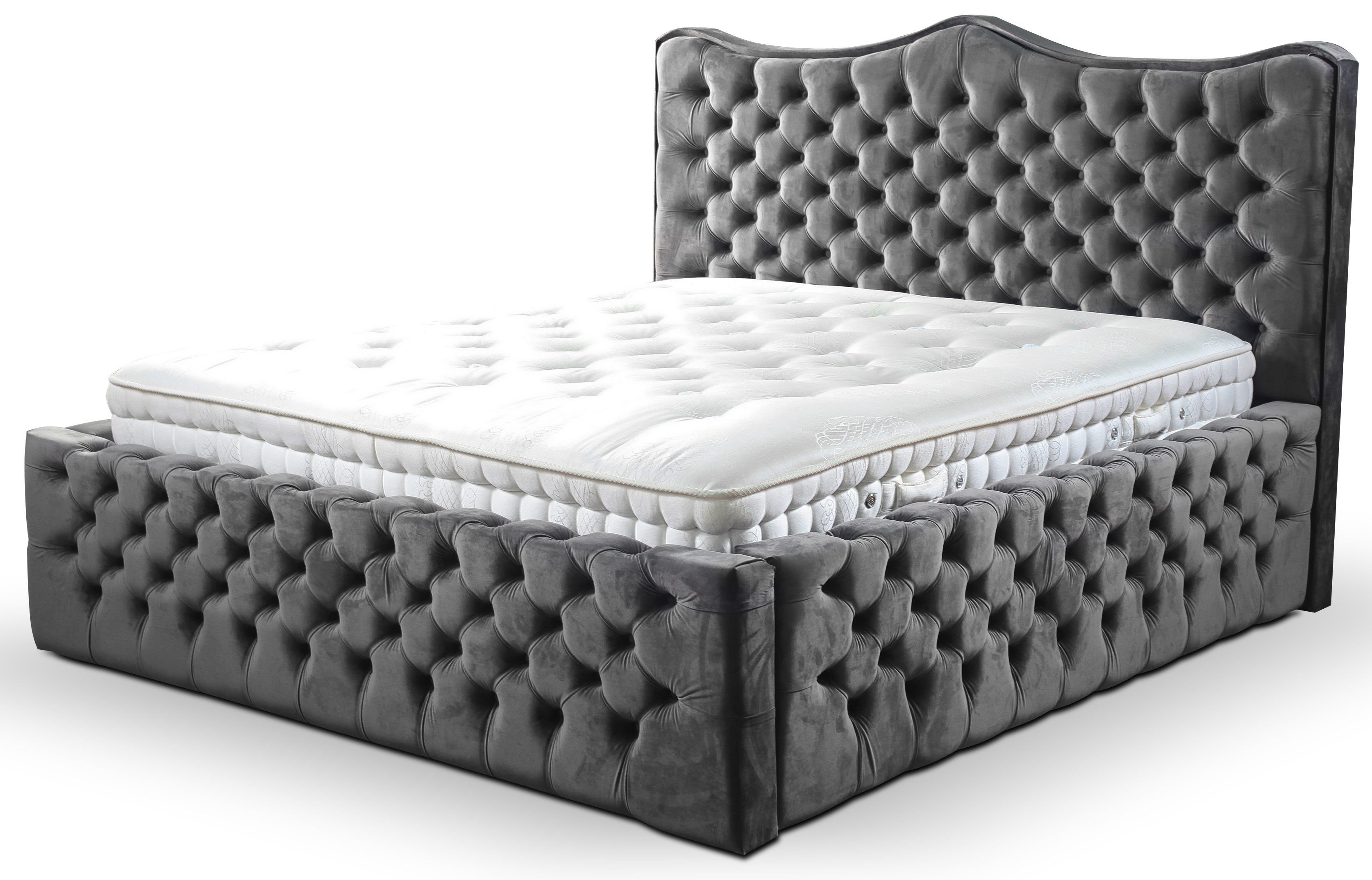 JVmoebel Boxspringbett Grau gepolstertes Doppelbett aus Holz mit modernem Design (1-St)