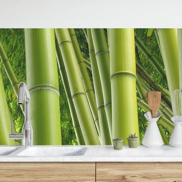 Bilderdepot24 Küchenrückwand grün dekor Bäume Wald Natur Bamboo Trees No.1 Wandverkleidung Küche, (1-tlg., Nischenrückwand - für Fliesenspiegel ohne Bohren - matt), Spritzschutz Rückwand Küche Herd - Folie selbstklebend versch. Größen