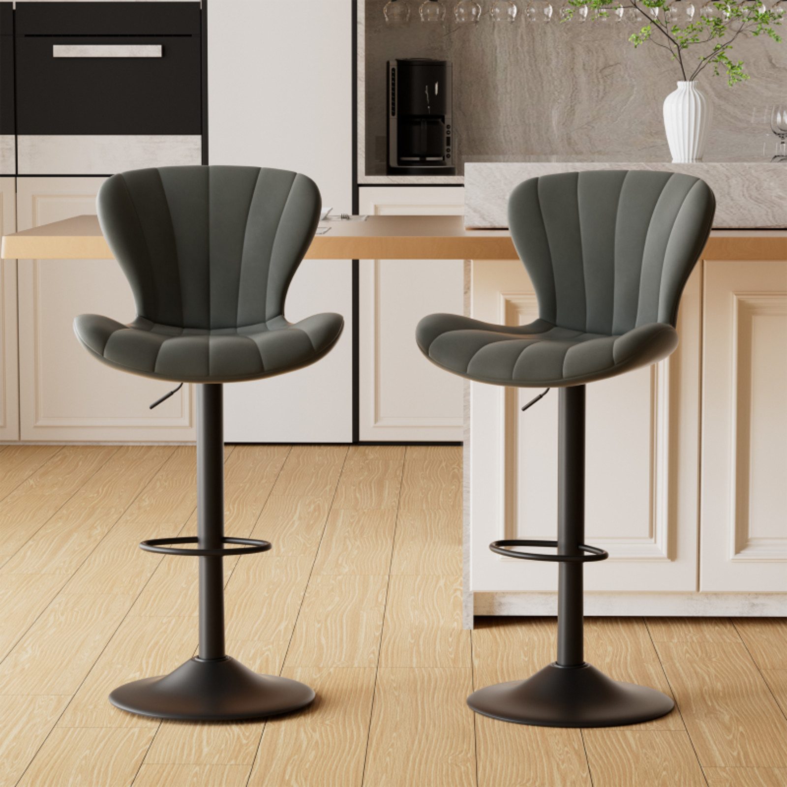Barhocker 2er Set, Barstühle Drehstühle Küchenstühle mit Fußstütze, PU-Leder