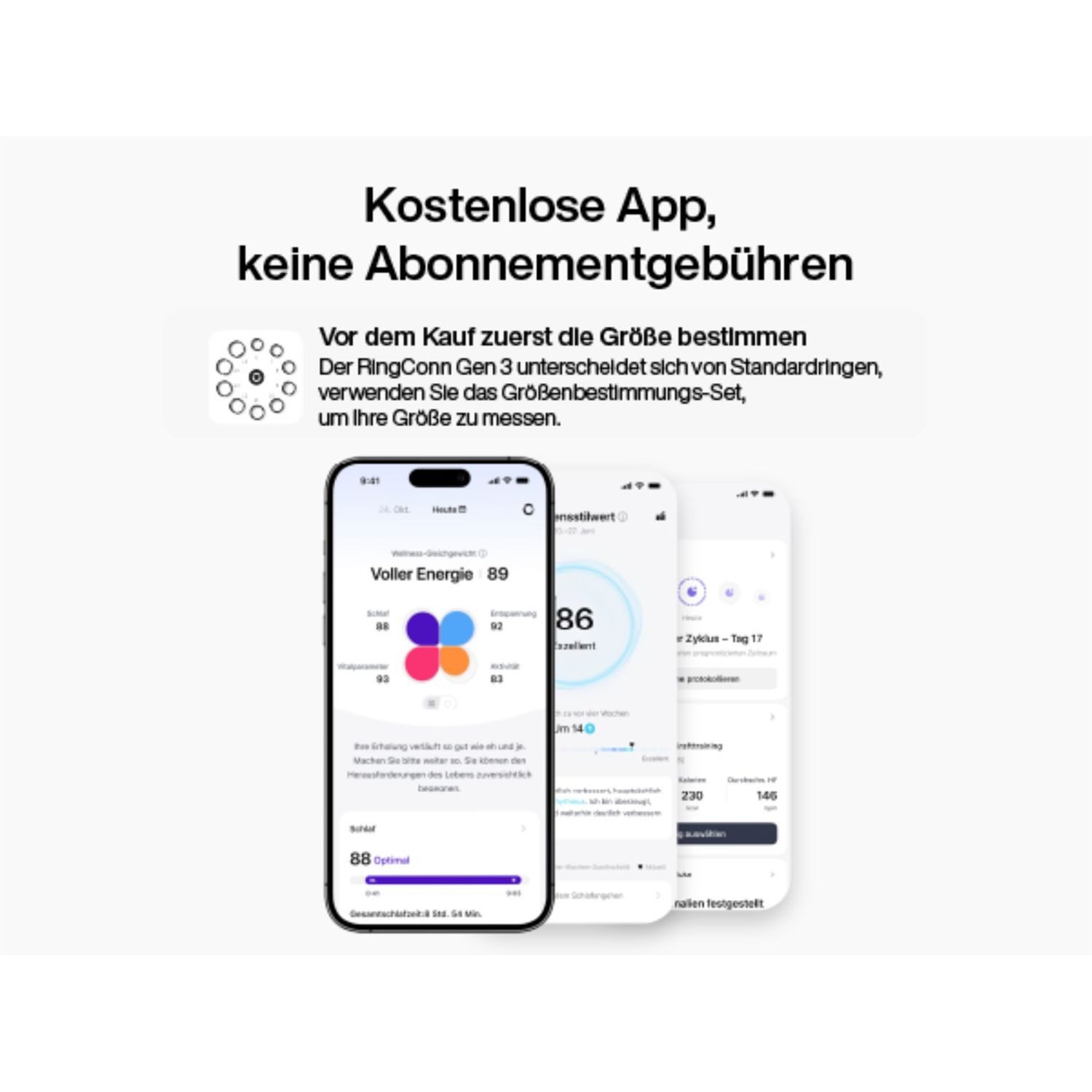 RingConn Smart Ring Gen3 - smarter Begleiter für Gesundheit, Fitness und Regeneration, bis zu 14 Tage Akku • Gratis-App ohne Abo • Vibrationsfunktion