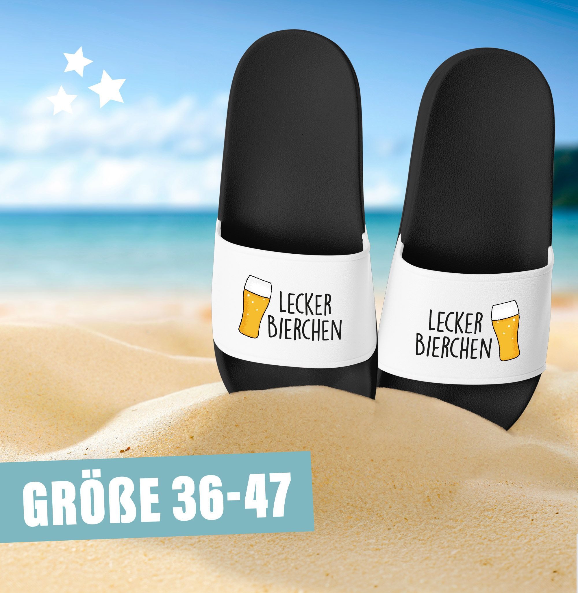 MoonWorks Badeschlappen Lustig Spruch Lecker Bierchen Badelatschen Herren Damen Badesandale